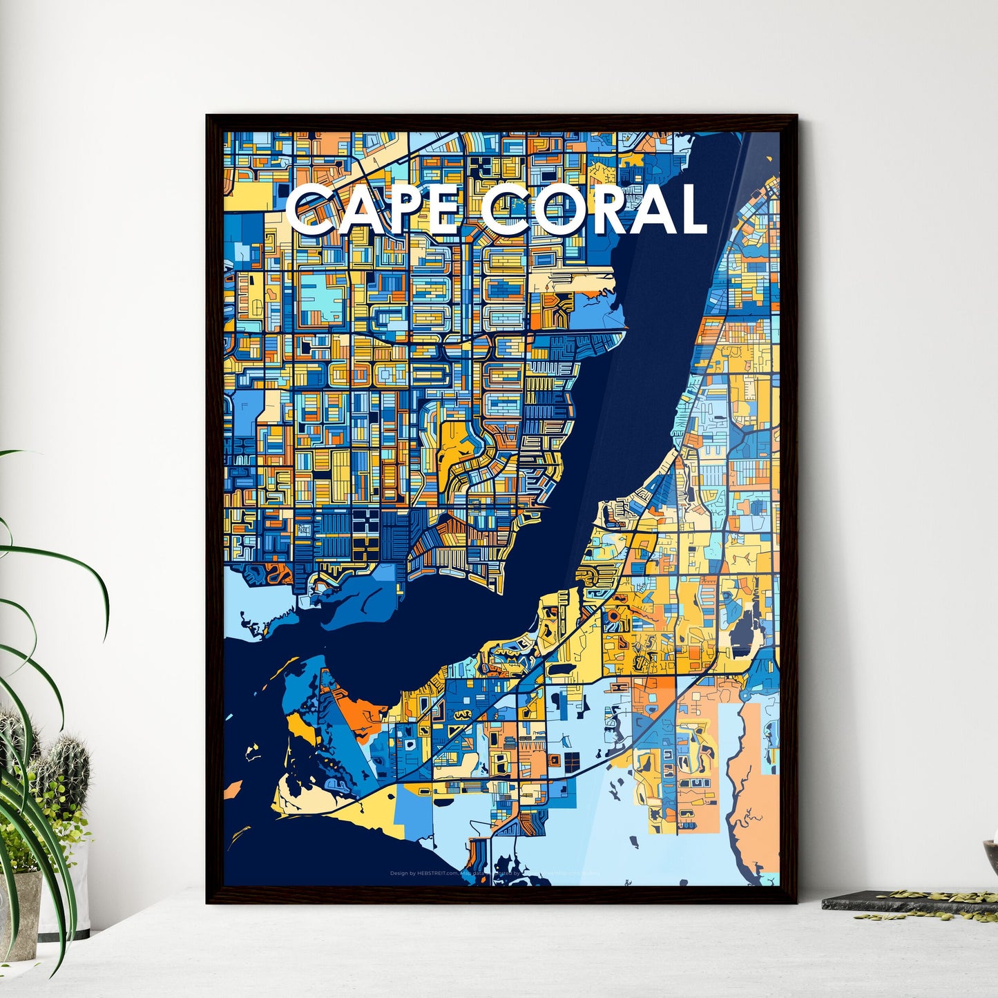 CAPE CORAL FLORIDA Vibrant Colorful Art Map Poster Blue Orange