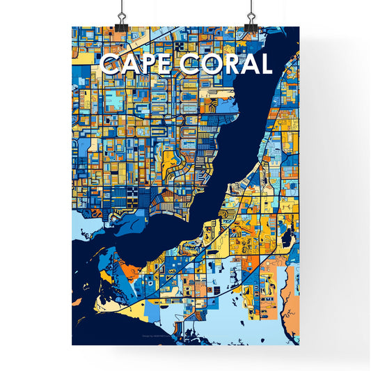 CAPE CORAL FLORIDA Vibrant Colorful Art Map Poster Blue Orange