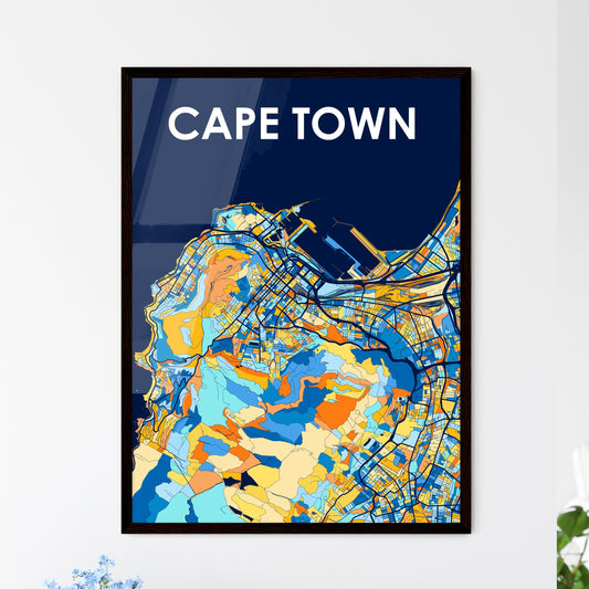 CAPE TOWN SOUTH AFRICA Vibrant Colorful Art Map Poster Blue Orange