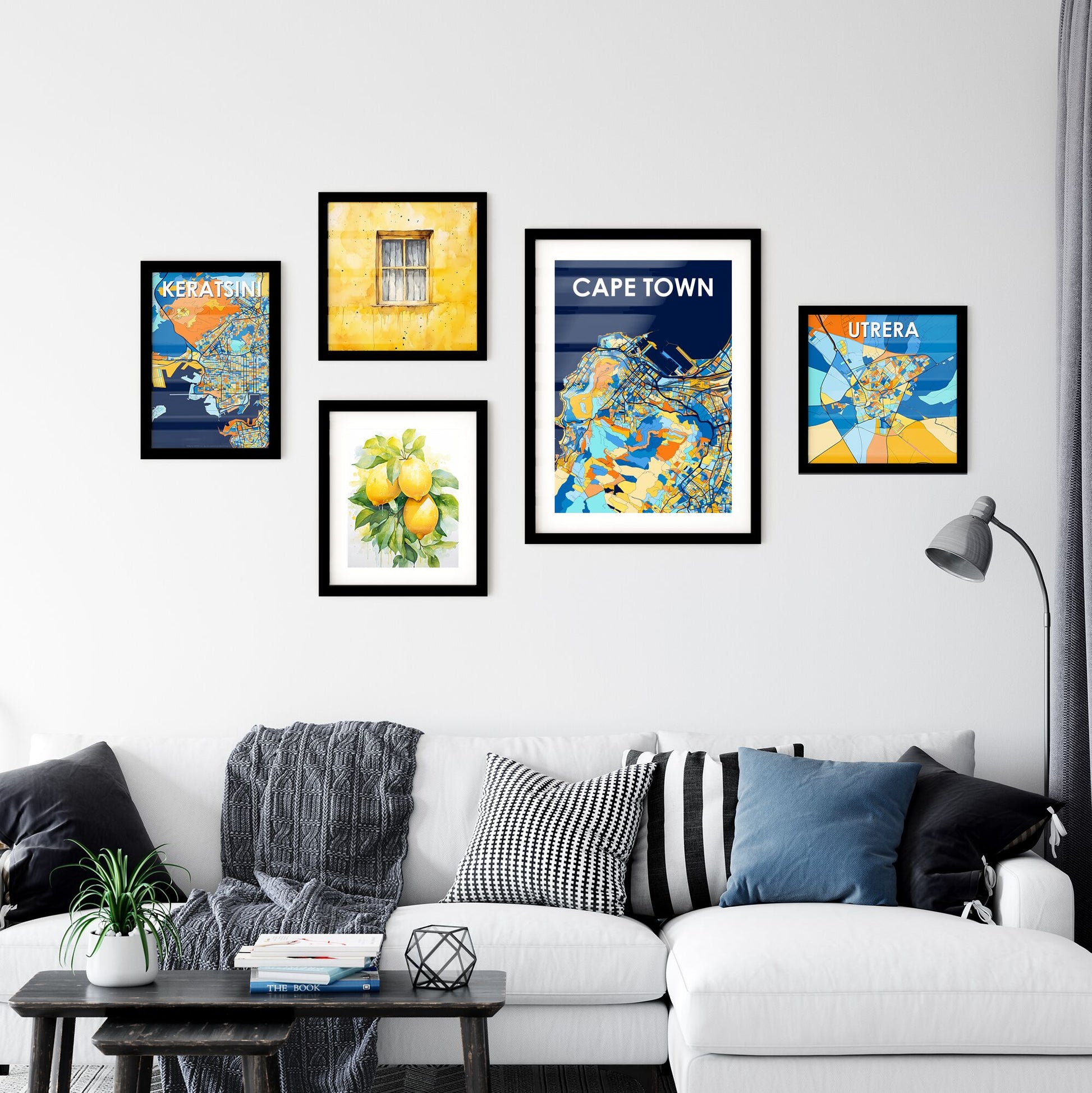 CAPE TOWN SOUTH AFRICA Vibrant Colorful Art Map Poster Blue Orange