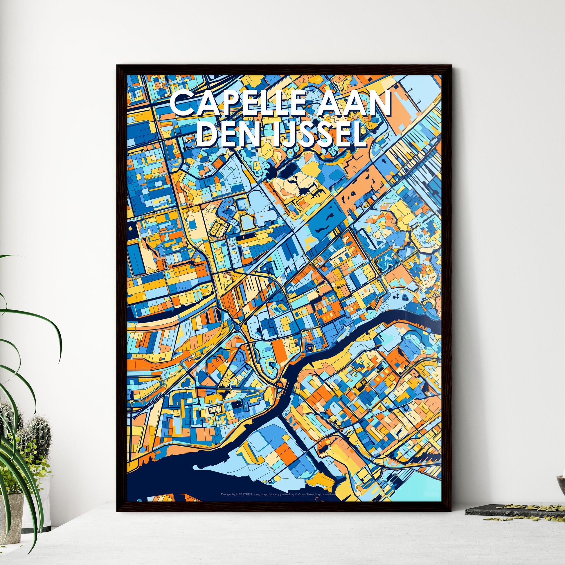 CAPELLE AAN DEN IJSSEL NETHERLANDS Vibrant Colorful Art Map Poster Blue Orange