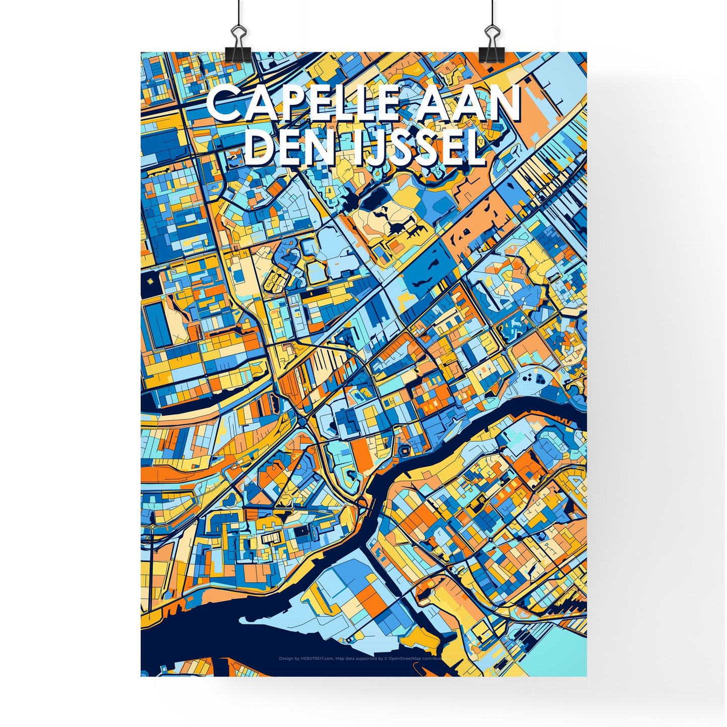 CAPELLE AAN DEN IJSSEL NETHERLANDS Vibrant Colorful Art Map Poster Blue Orange