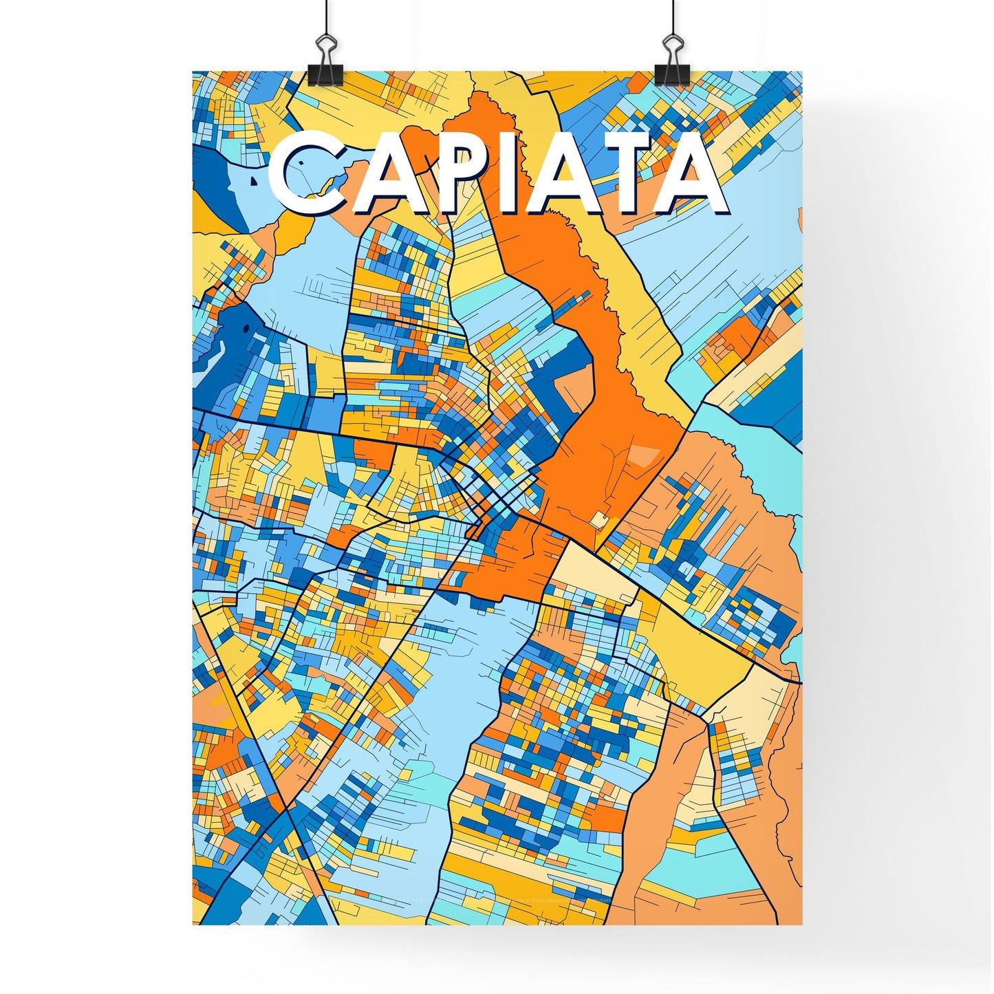 CAPIATA PARAGUAY Vibrant Colorful Art Map Poster Blue Orange