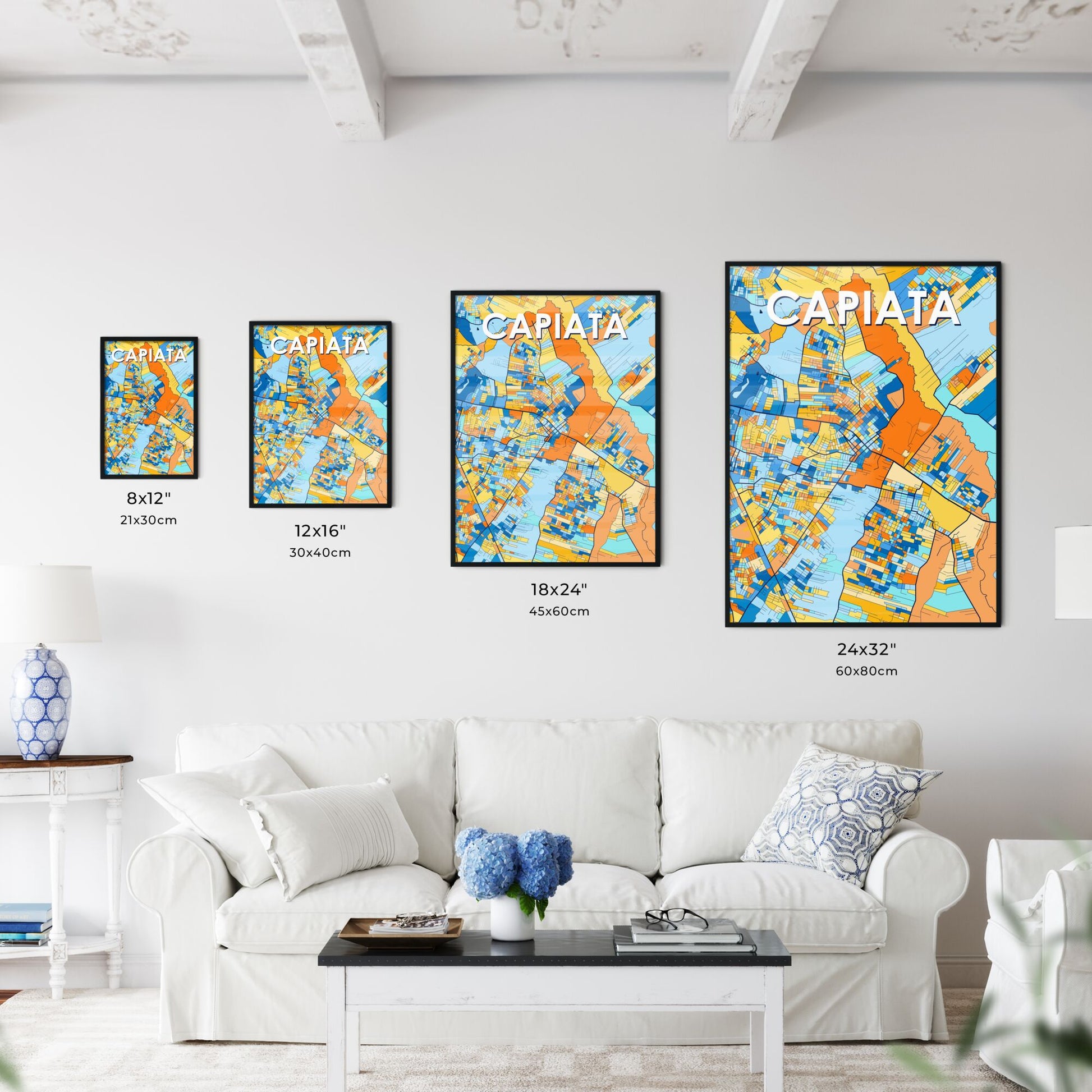 CAPIATA PARAGUAY Vibrant Colorful Art Map Poster Blue Orange