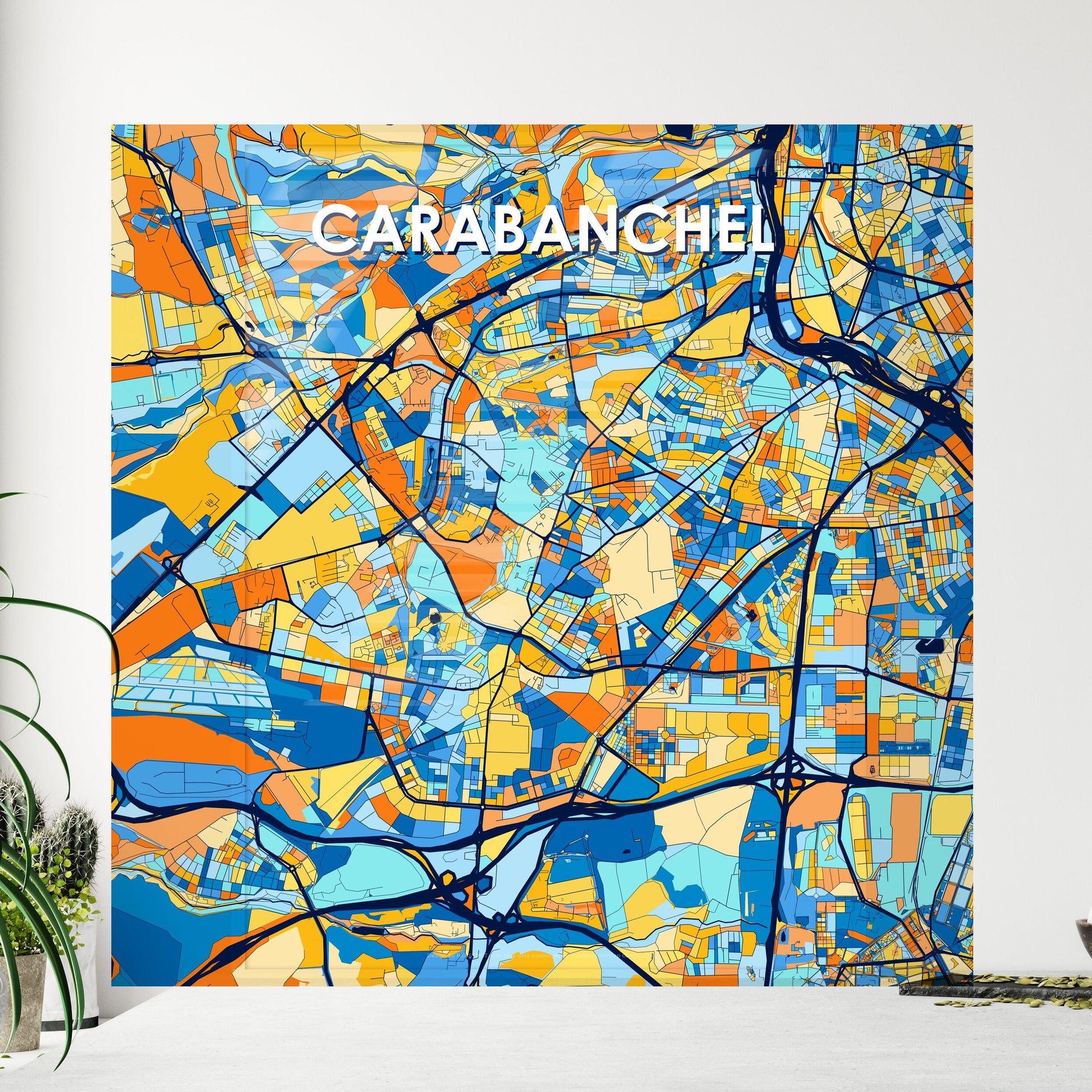 CARABANCHEL SPAIN Vibrant Colorful Art Map Poster Blue Orange