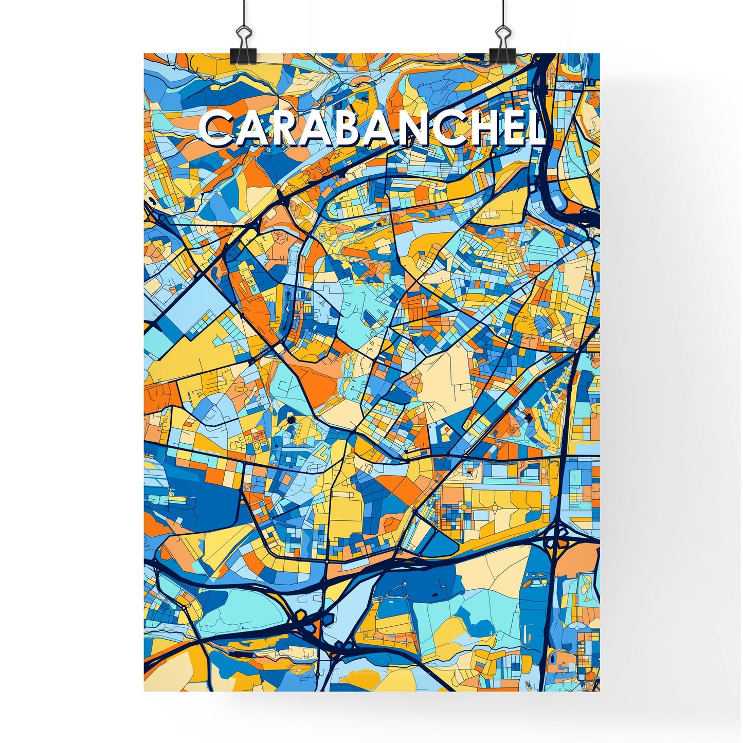 CARABANCHEL SPAIN Vibrant Colorful Art Map Poster Blue Orange