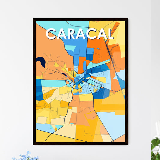 CARACAL ROMANIA Vibrant Colorful Art Map Poster Blue Orange