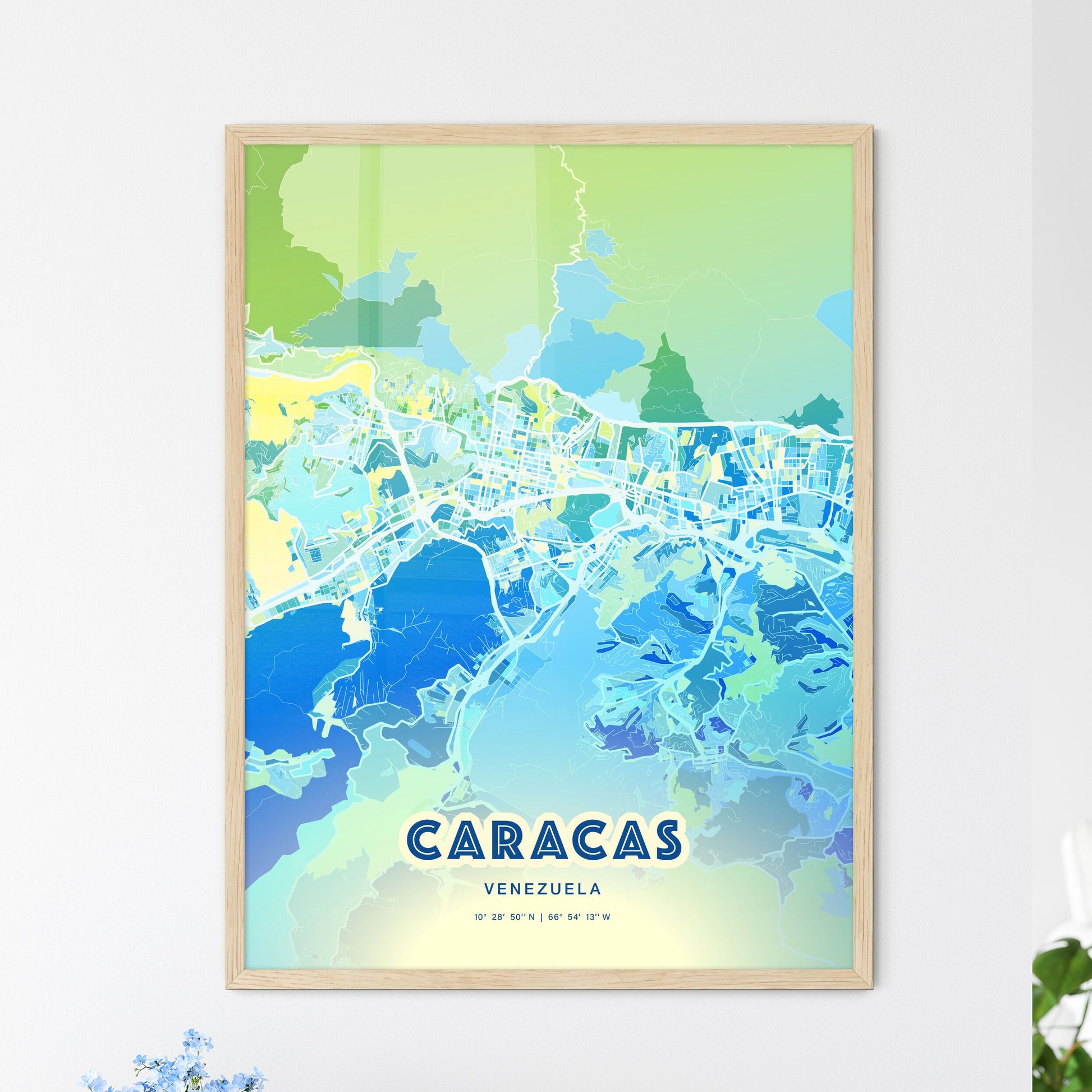Colorful Caracas Venezuela Fine Art Map Cool Blue