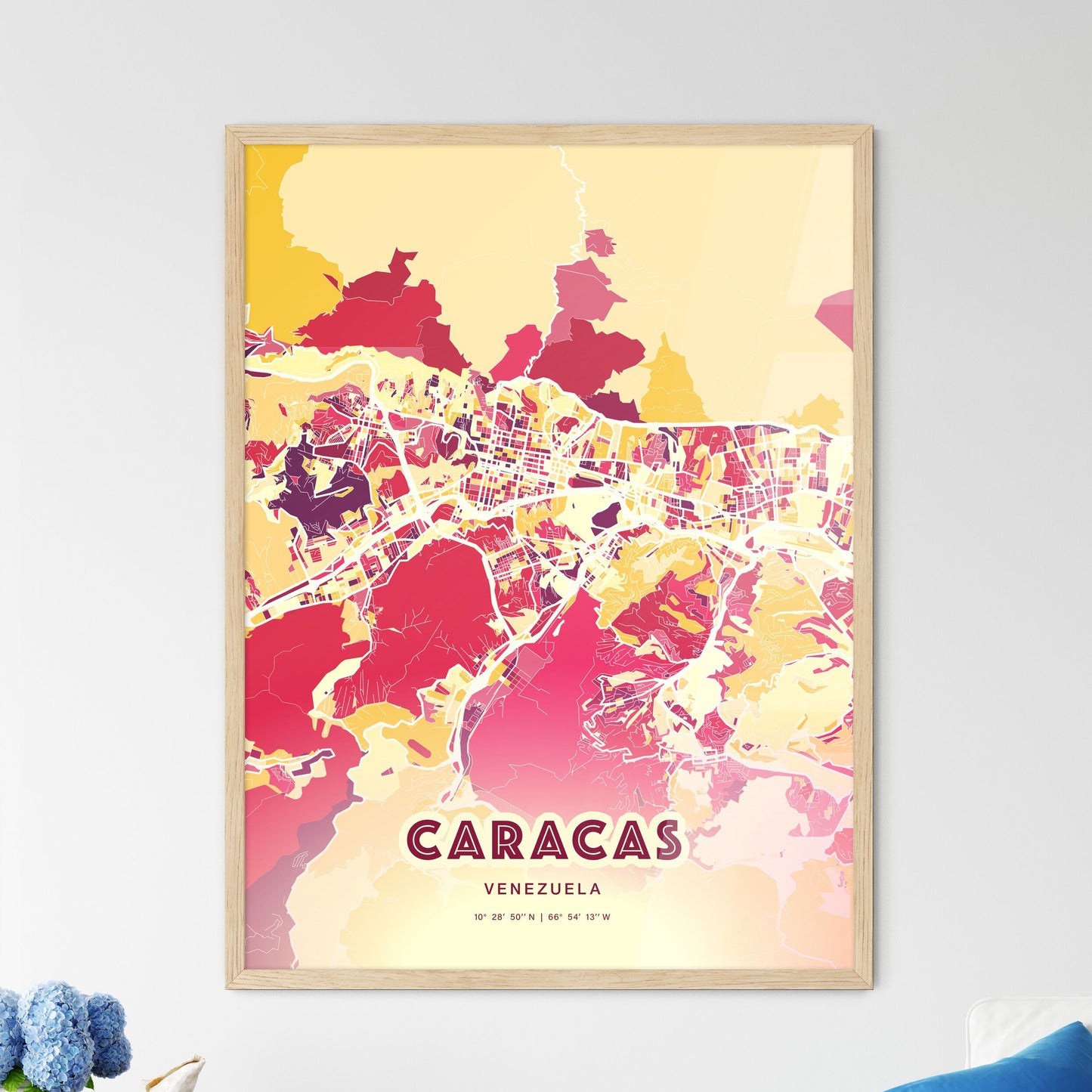 Colorful Caracas Venezuela Fine Art Map Hot Red