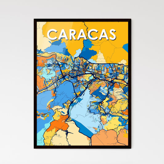 CARACAS VENEZUELA Vibrant Colorful Art Map Poster Blue Orange