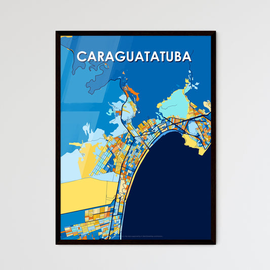 CARAGUATATUBA BRAZIL Vibrant Colorful Art Map Poster Blue Orange