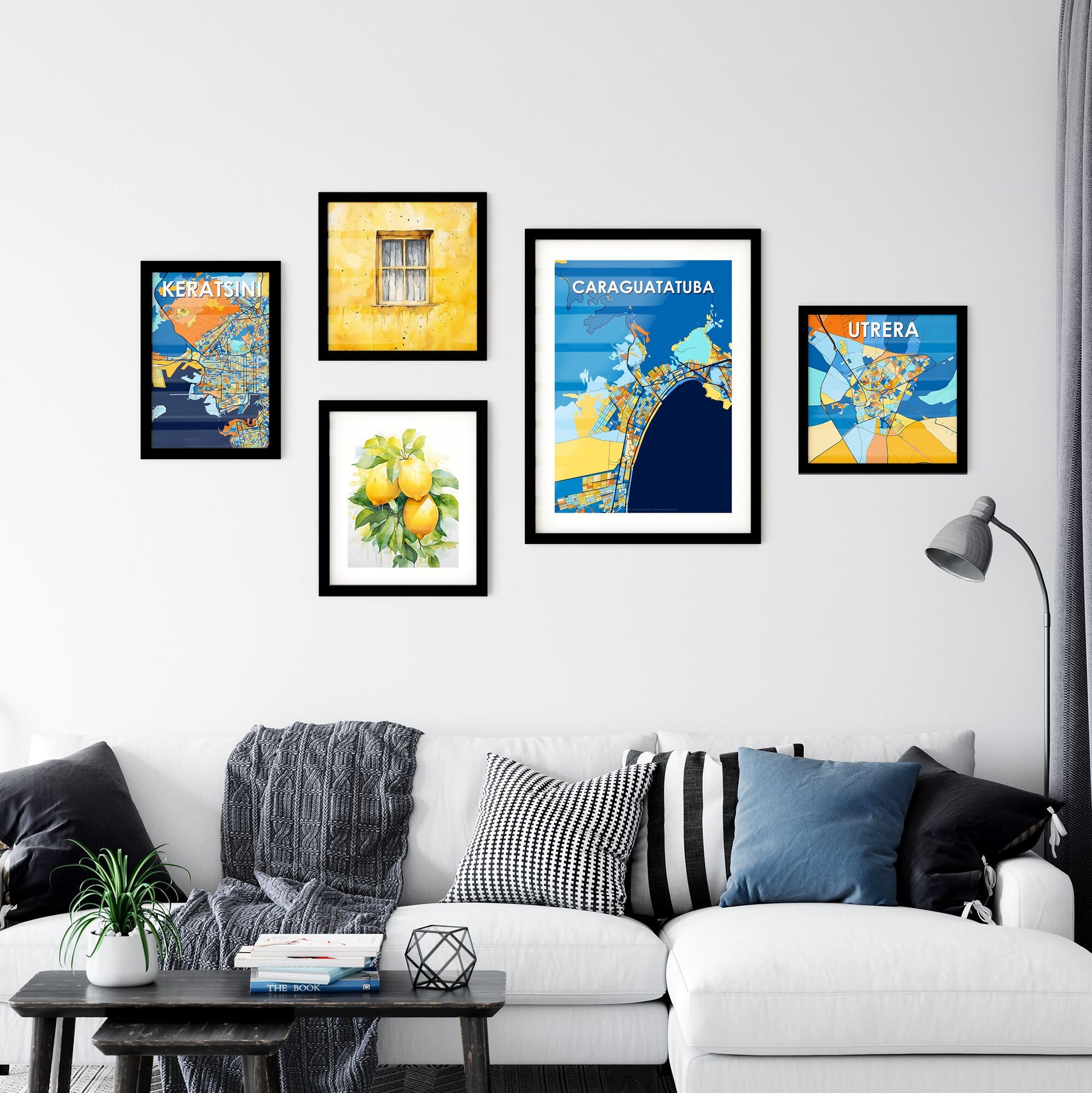 CARAGUATATUBA BRAZIL Vibrant Colorful Art Map Poster Blue Orange