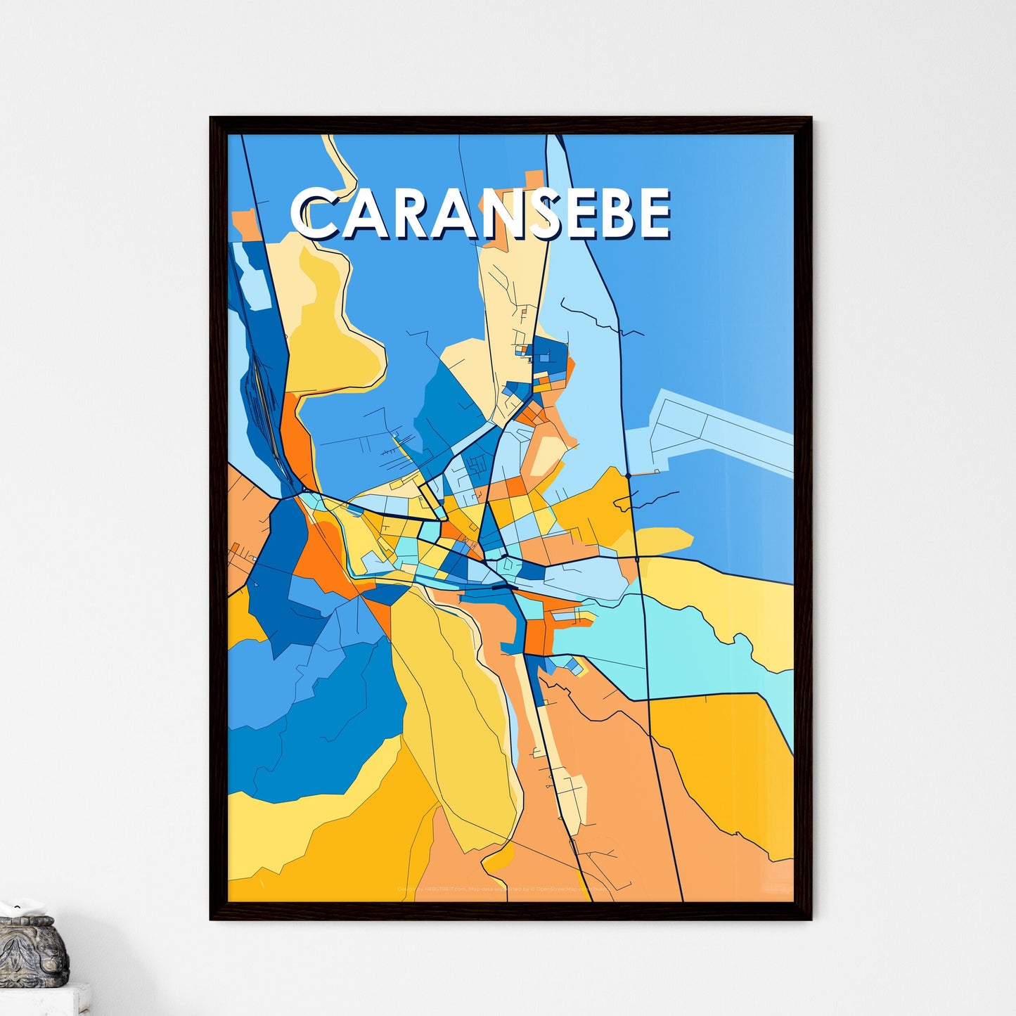 CARANSEBEȘ ROMANIA Vibrant Colorful Art Map Poster Blue Orange