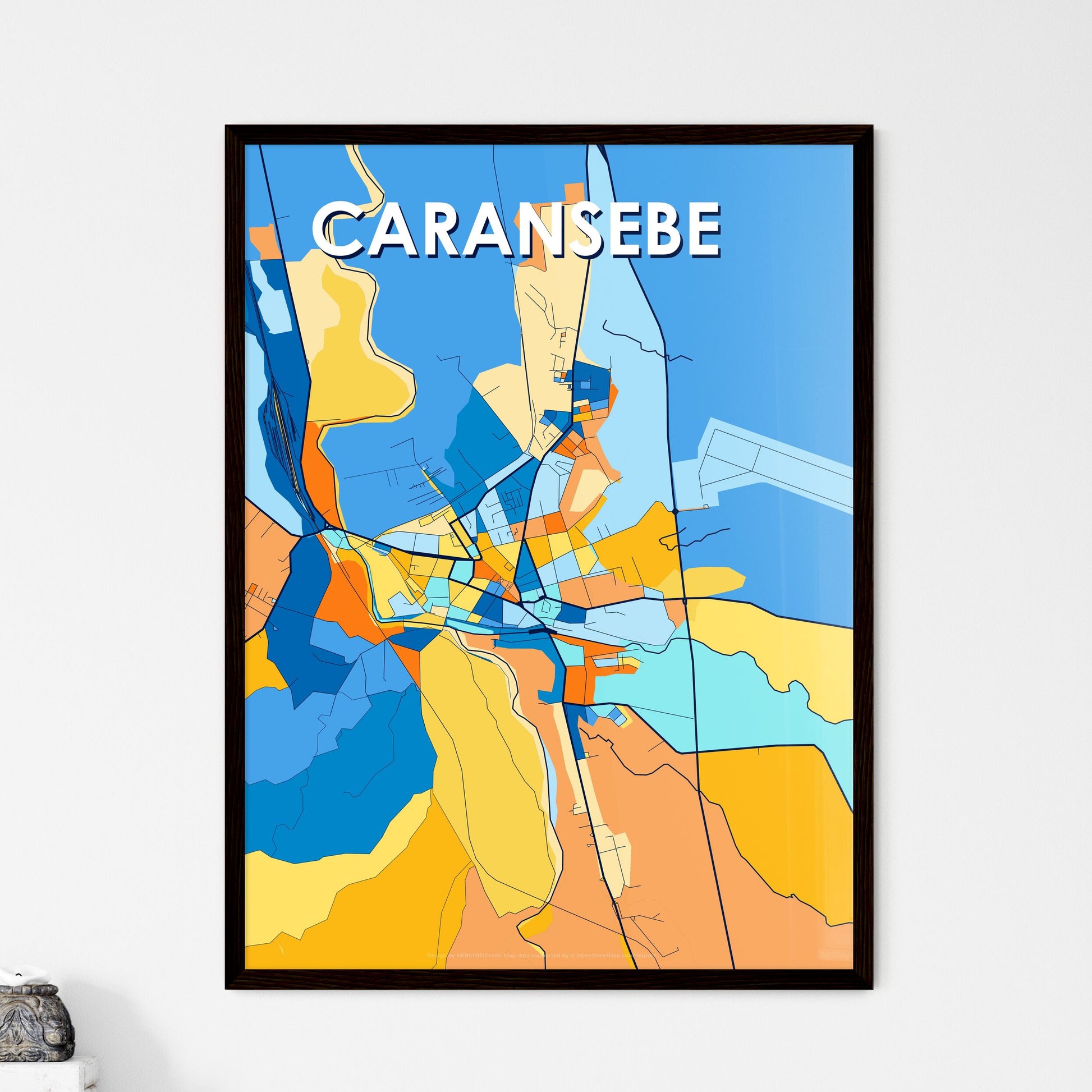 CARANSEBEȘ ROMANIA Vibrant Colorful Art Map Poster Blue Orange