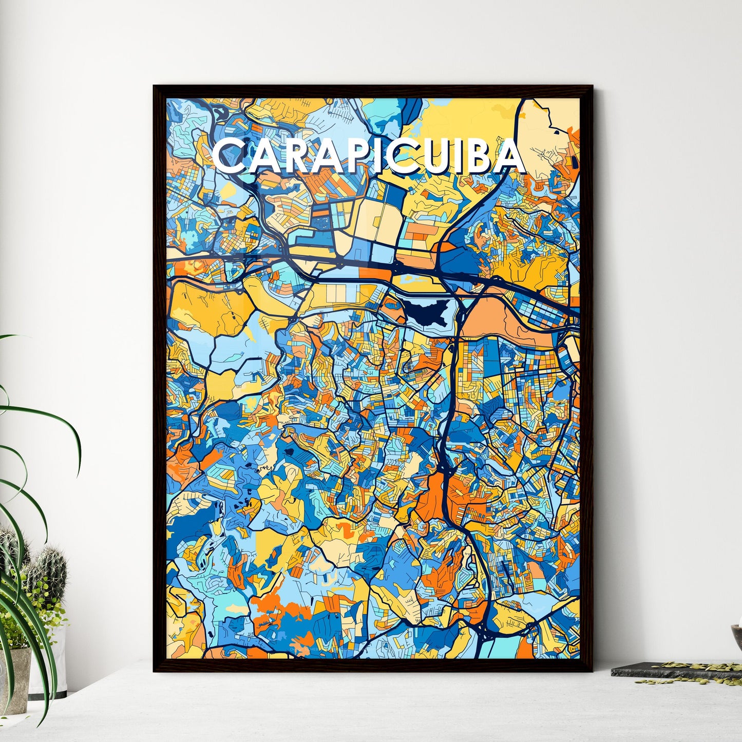 CARAPICUIBA BRAZIL Vibrant Colorful Art Map Poster Blue Orange