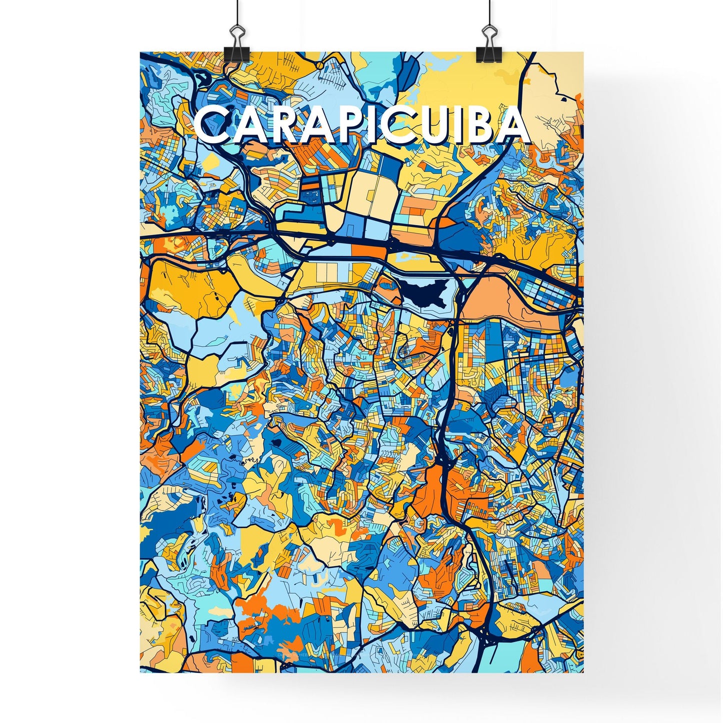 CARAPICUIBA BRAZIL Vibrant Colorful Art Map Poster Blue Orange