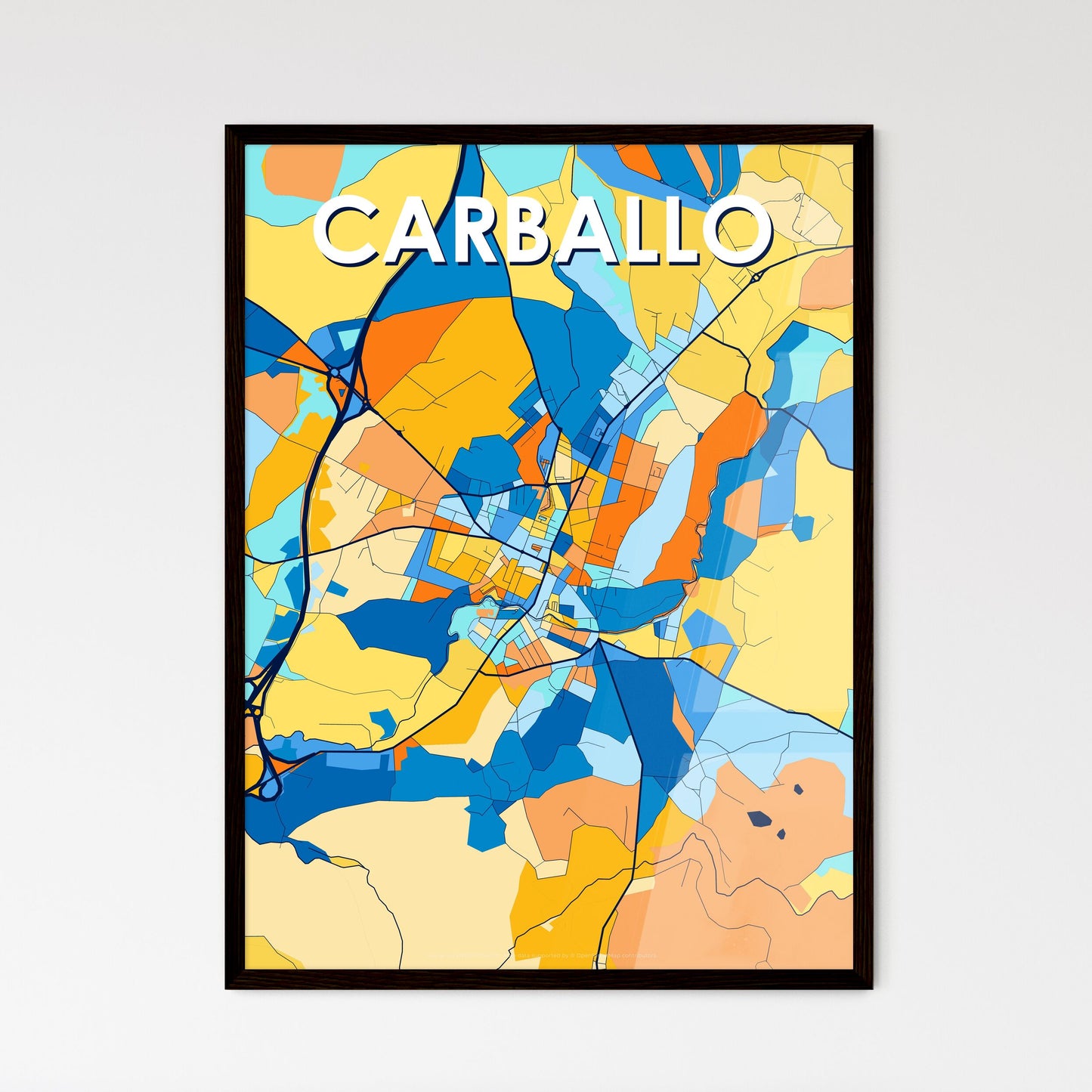 CARBALLO SPAIN Vibrant Colorful Art Map Poster Blue Orange