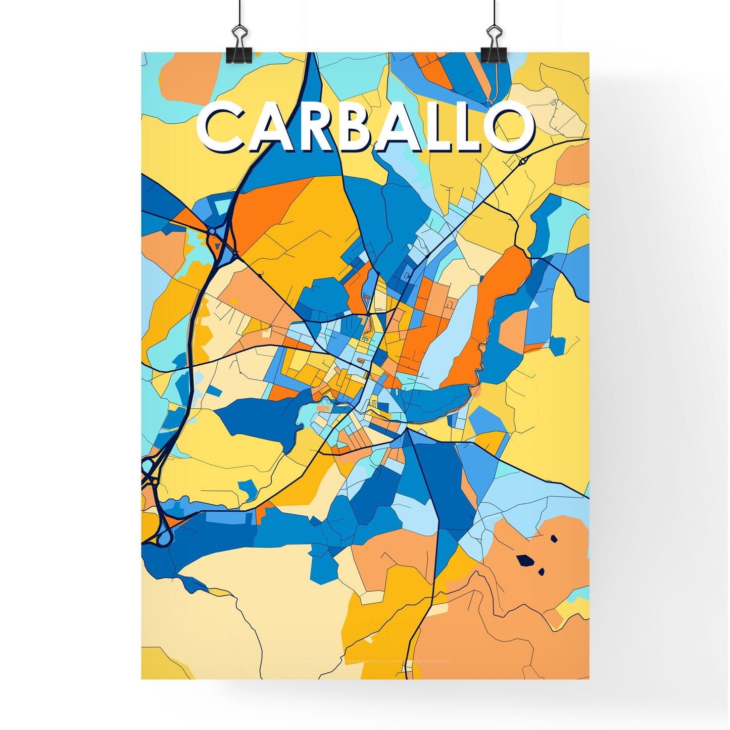 CARBALLO SPAIN Vibrant Colorful Art Map Poster Blue Orange