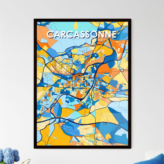 CARCASSONNE FRANCE Vibrant Colorful Art Map Poster Blue Orange