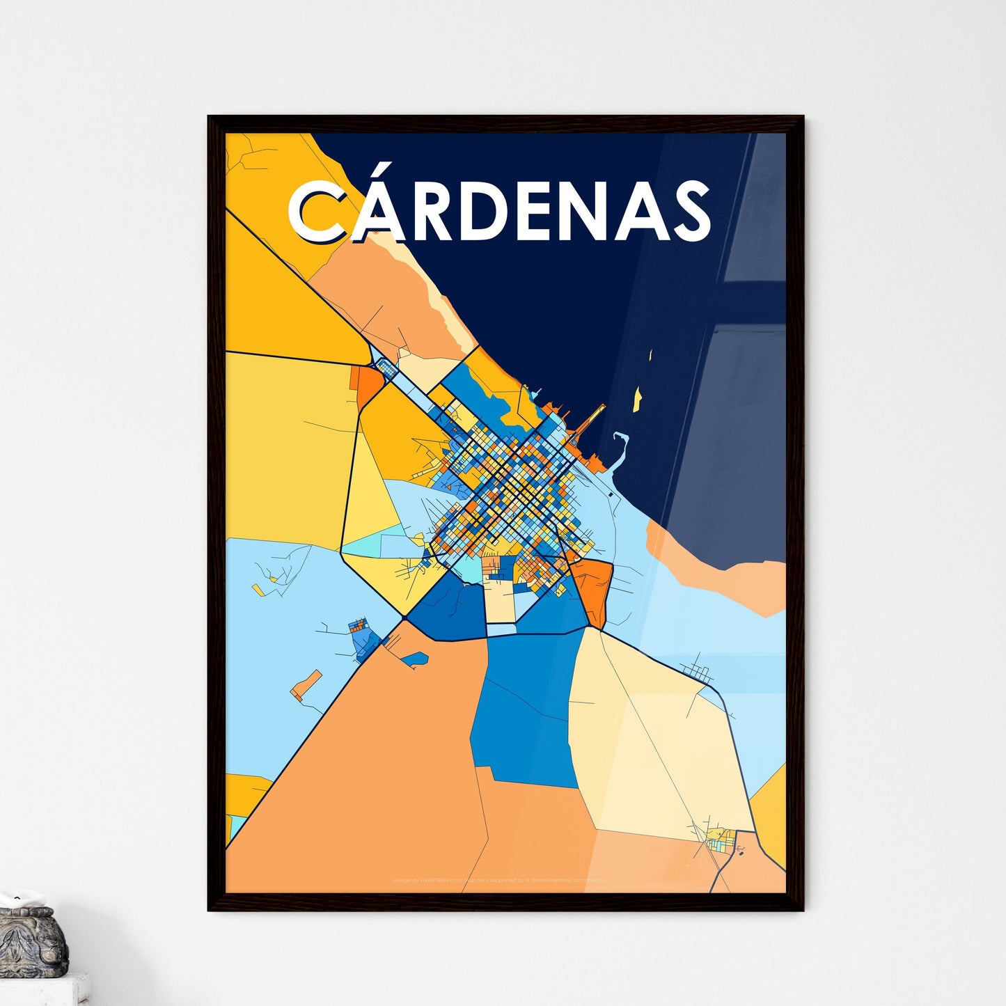 CÁRDENAS CUBA Vibrant Colorful Art Map Poster Blue Orange