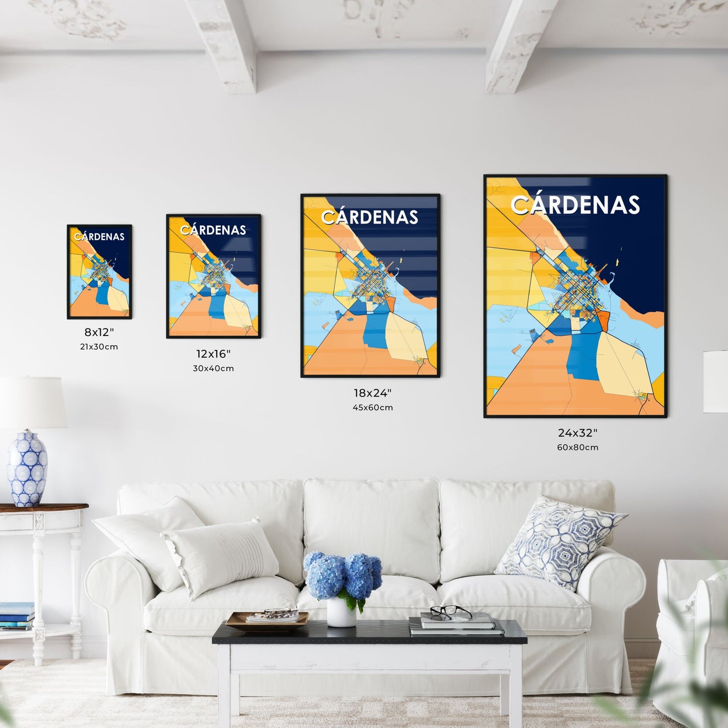 CÁRDENAS CUBA Vibrant Colorful Art Map Poster Blue Orange