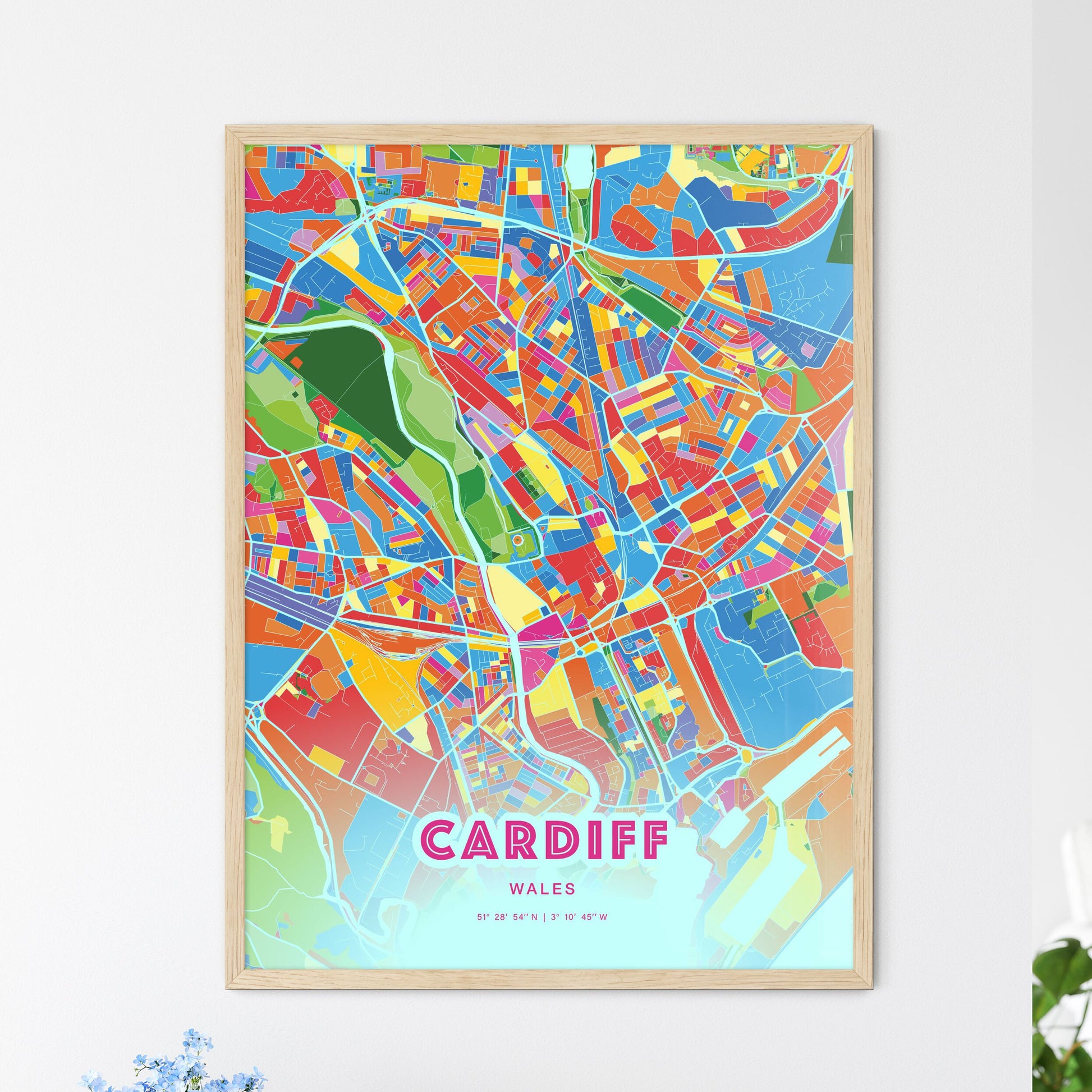 Colorful Cardiff Wales Fine Art Map Crazy Colors