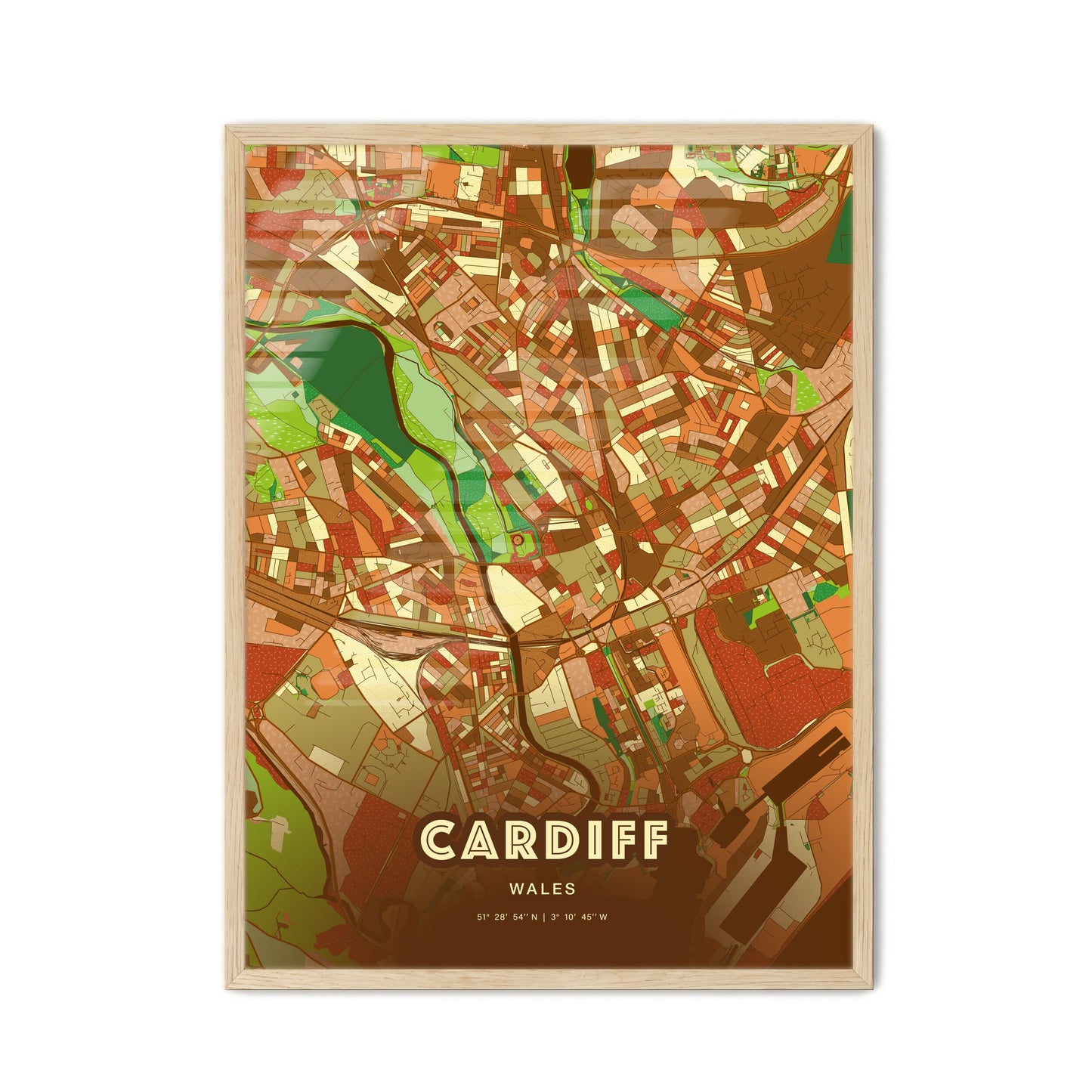 Colorful Cardiff Wales Fine Art Map Farmhouse