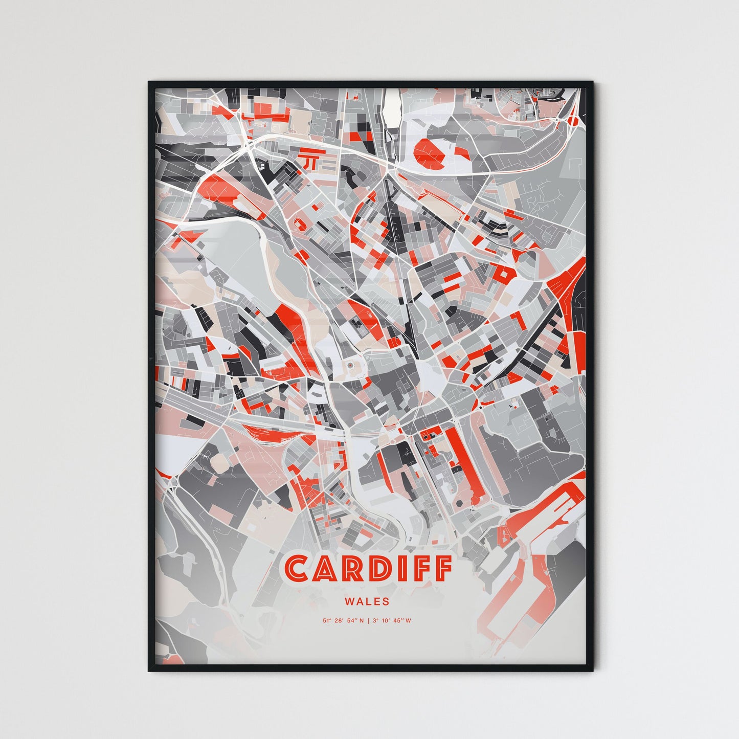 Colorful Cardiff Wales Fine Art Map Modern Expressive