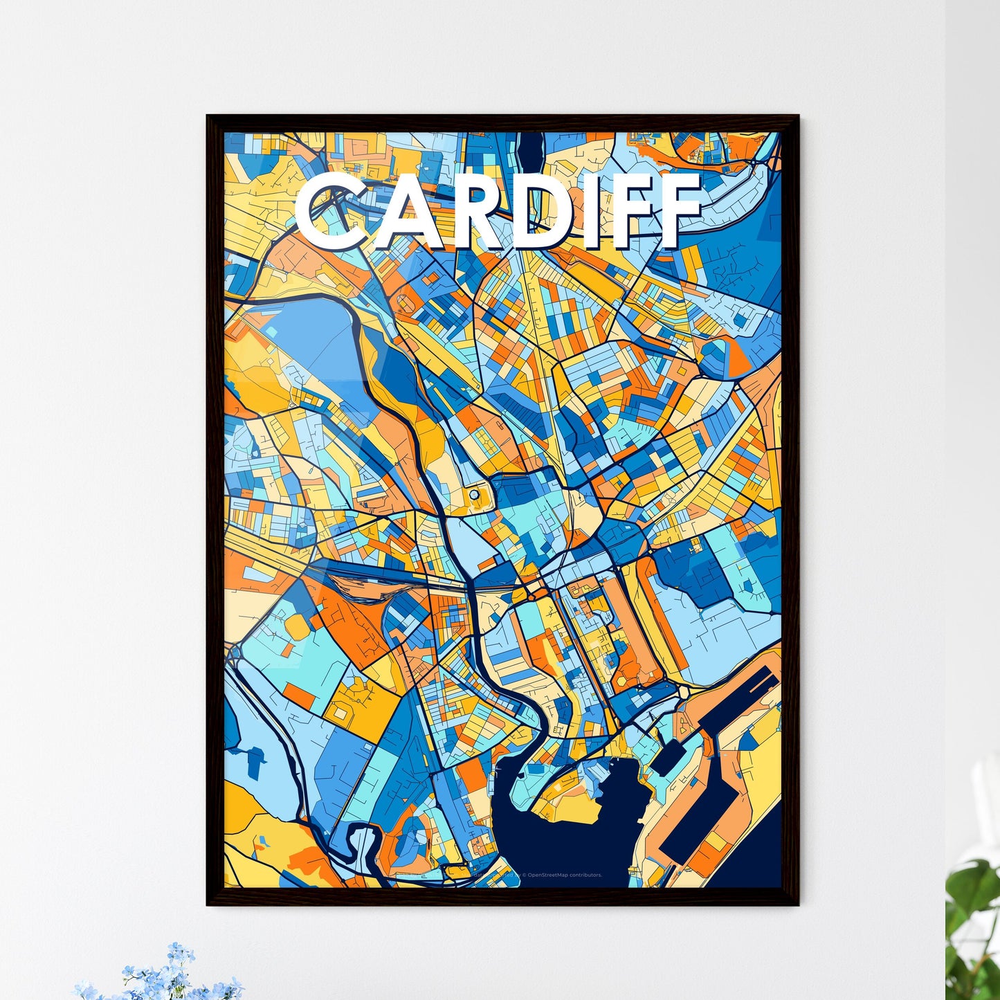 CARDIFF WALES Vibrant Colorful Art Map Poster Blue Orange