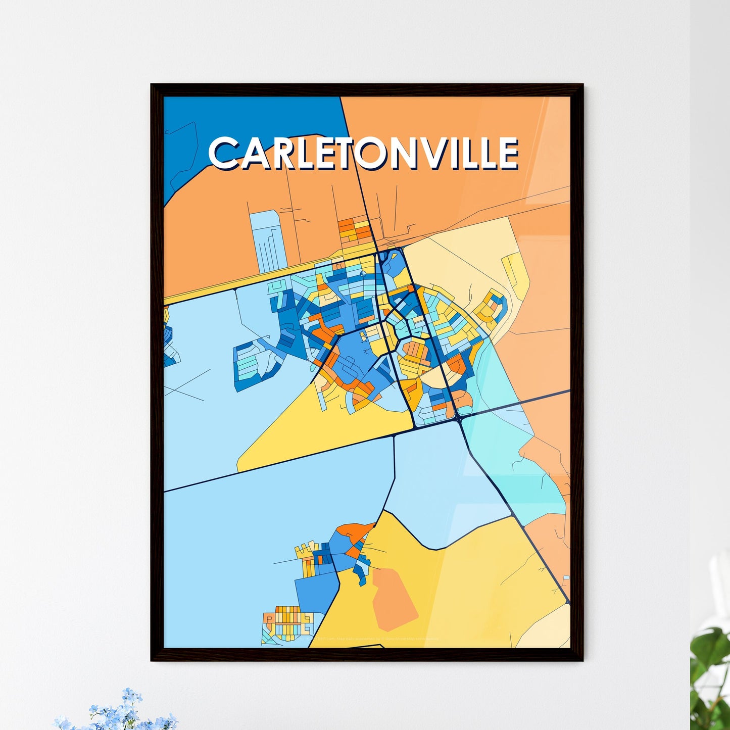 CARLETONVILLE SOUTH AFRICA Vibrant Colorful Art Map Poster Blue Orange