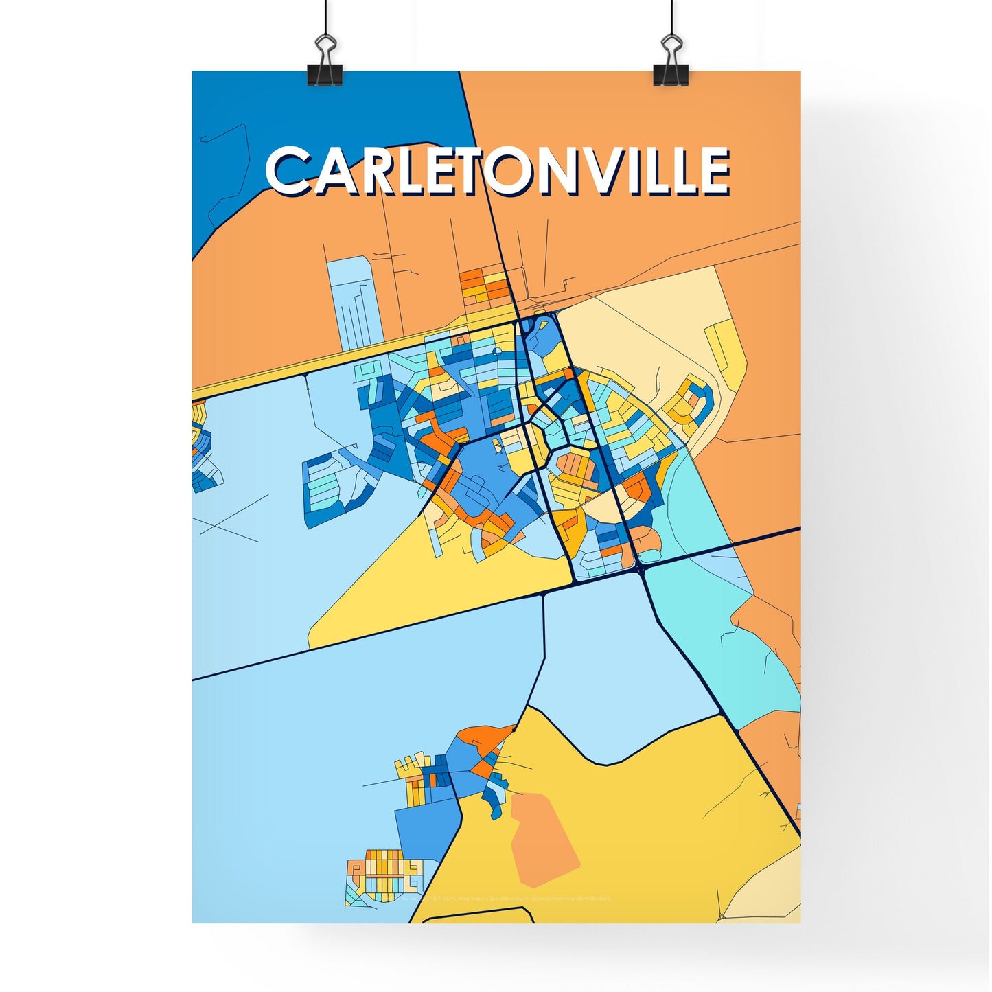 CARLETONVILLE SOUTH AFRICA Vibrant Colorful Art Map Poster Blue Orange