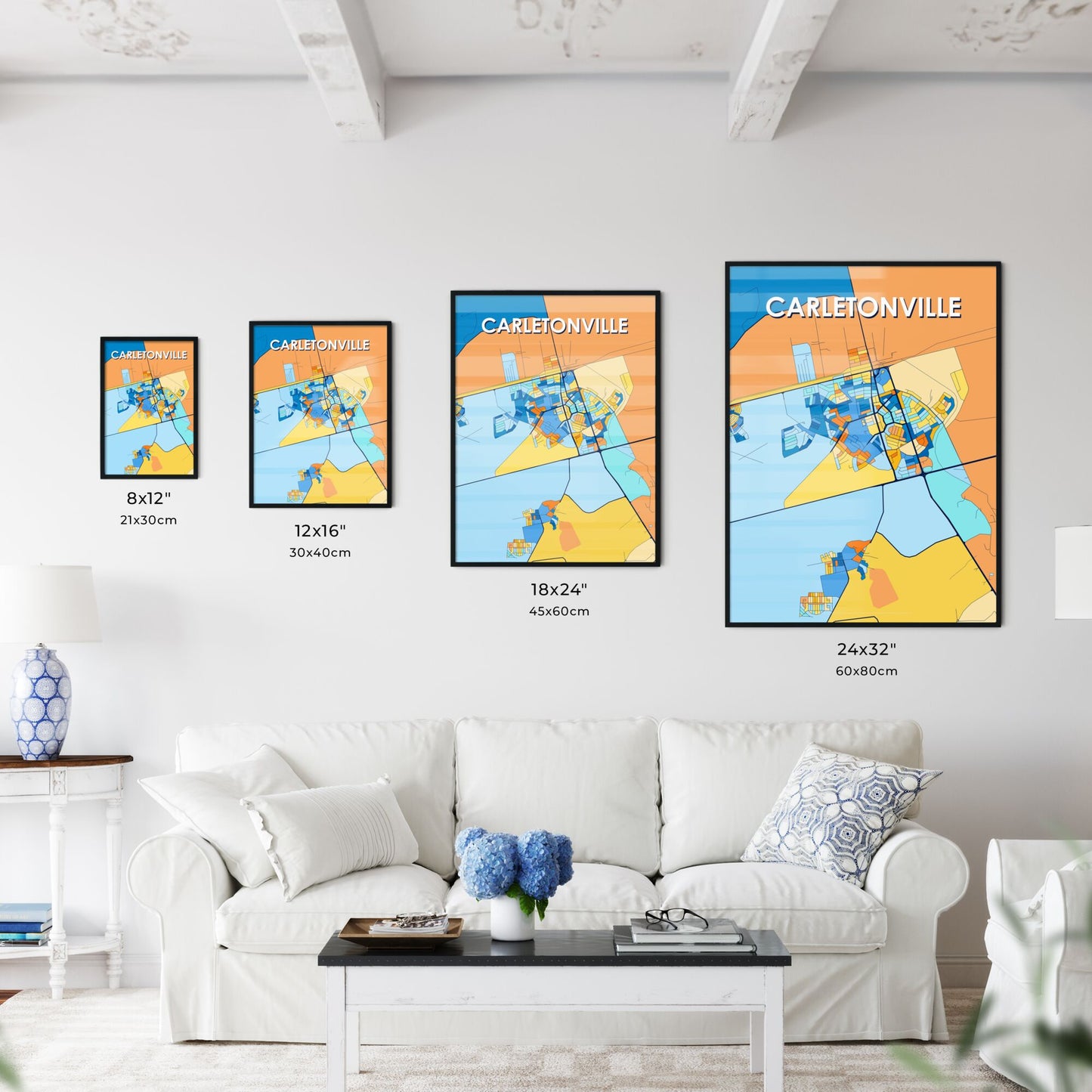 CARLETONVILLE SOUTH AFRICA Vibrant Colorful Art Map Poster Blue Orange