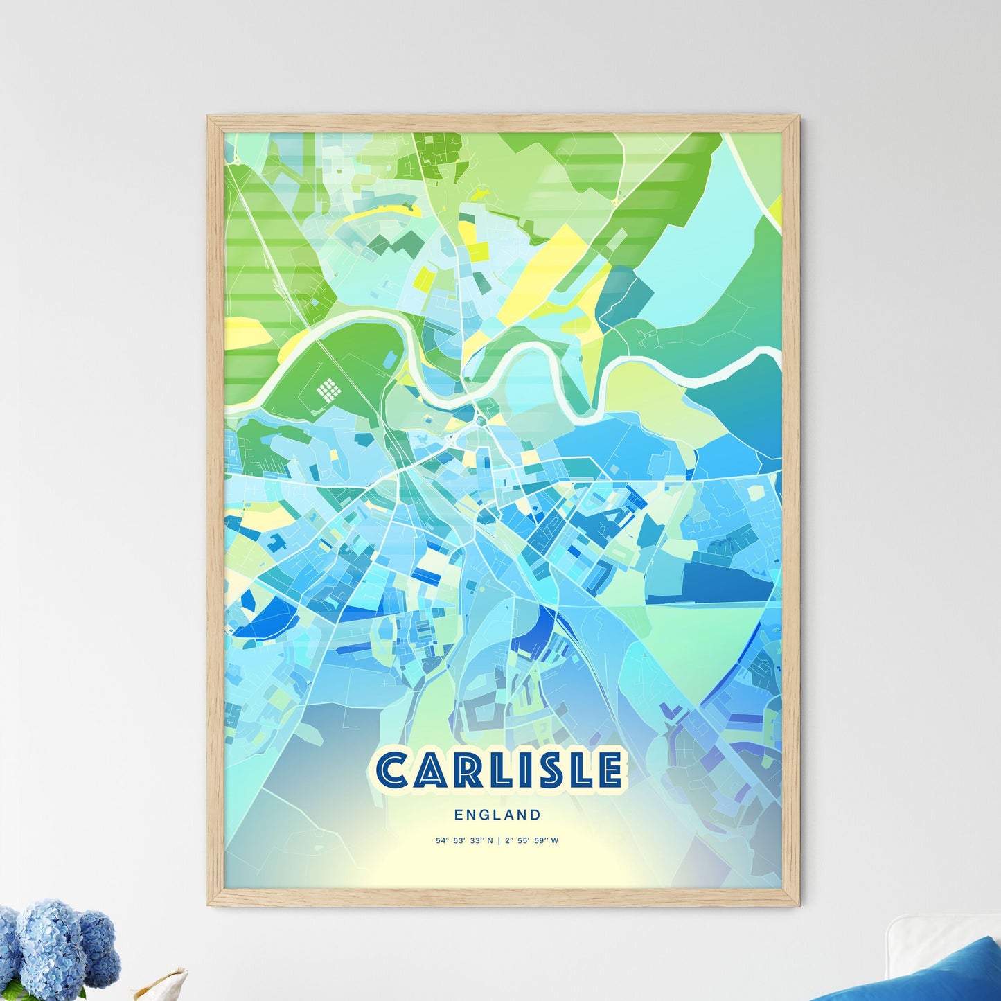 Colorful Carlisle England Fine Art Map Cool Blue