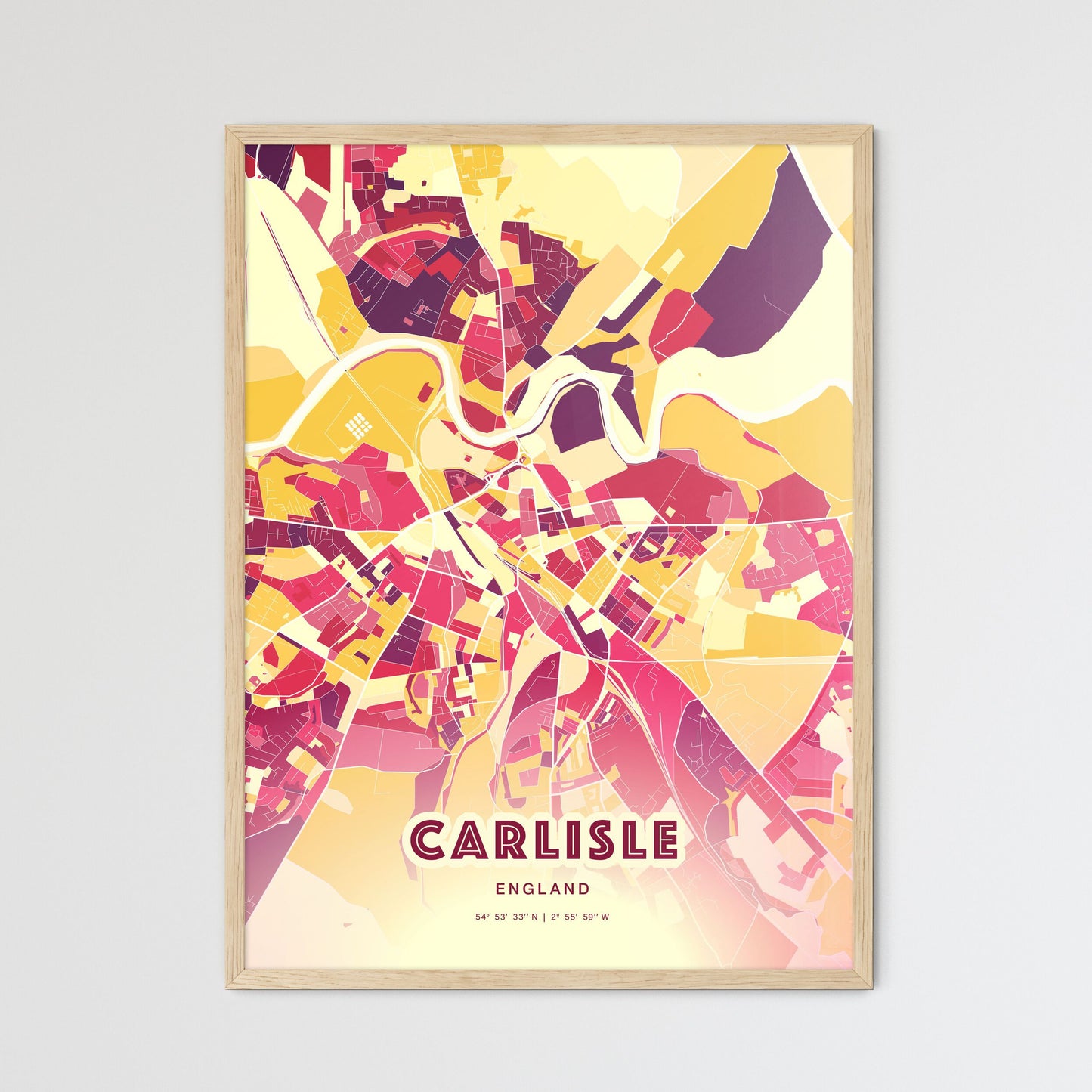 Colorful Carlisle England Fine Art Map Hot Red