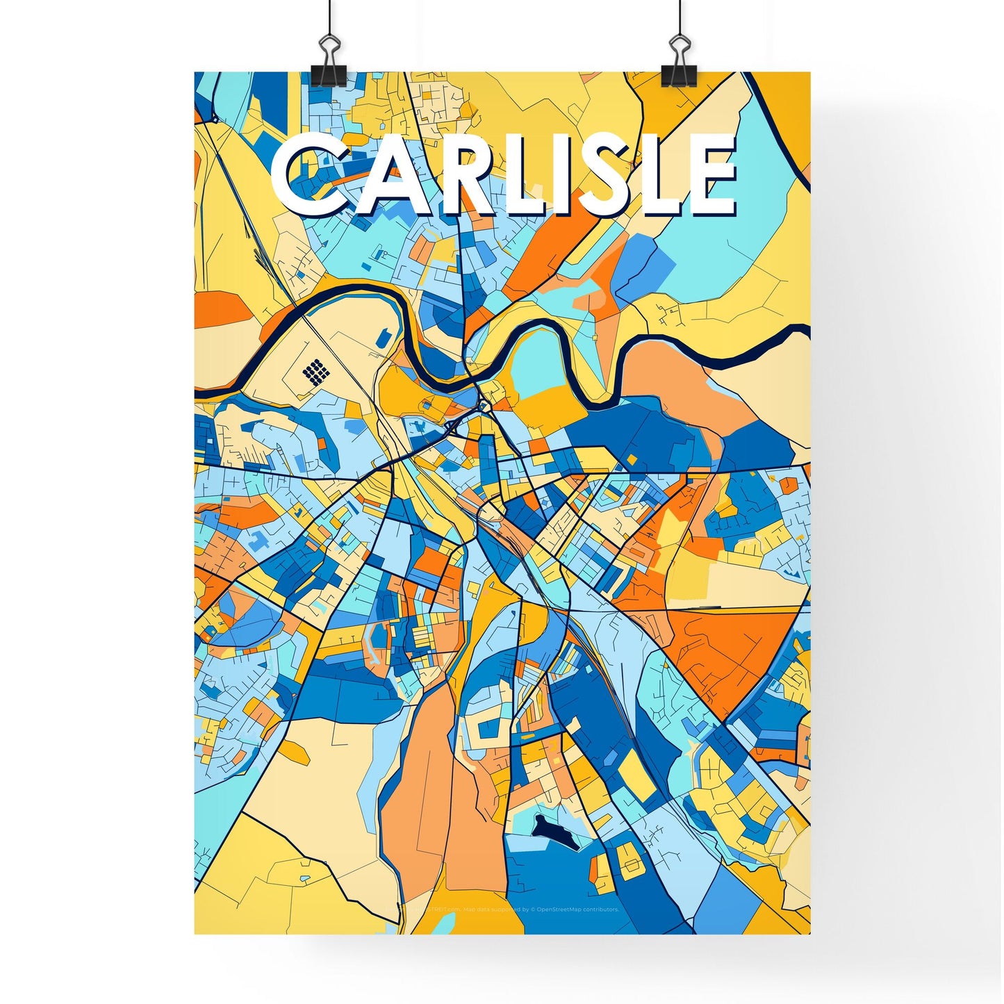 CARLISLE ENGLAND Vibrant Colorful Art Map Poster Blue Orange