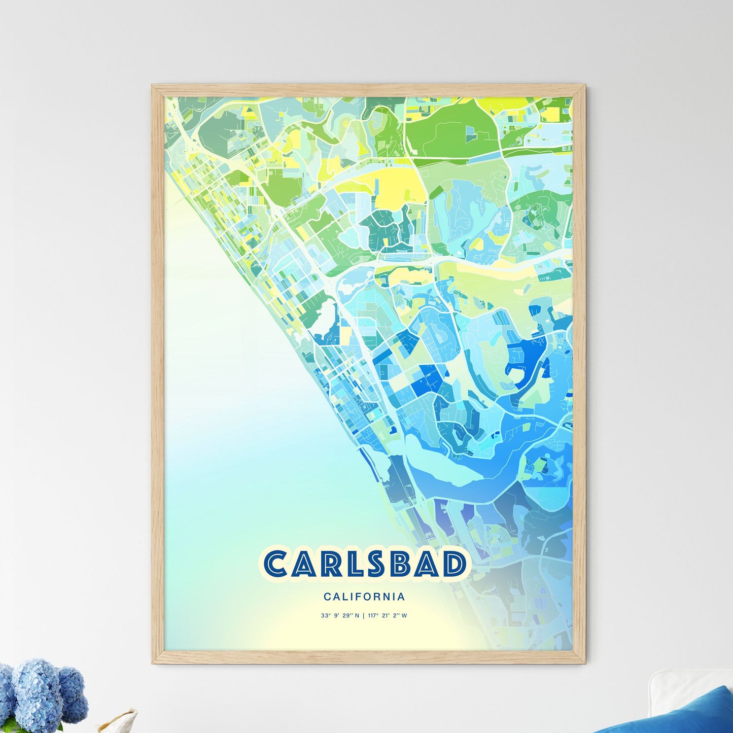 Colorful Carlsbad California Fine Art Map Cool Blue