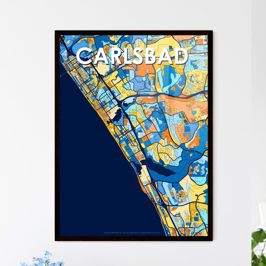 CARLSBAD CALIFORNIA Vibrant Colorful Art Map Poster Blue Orange