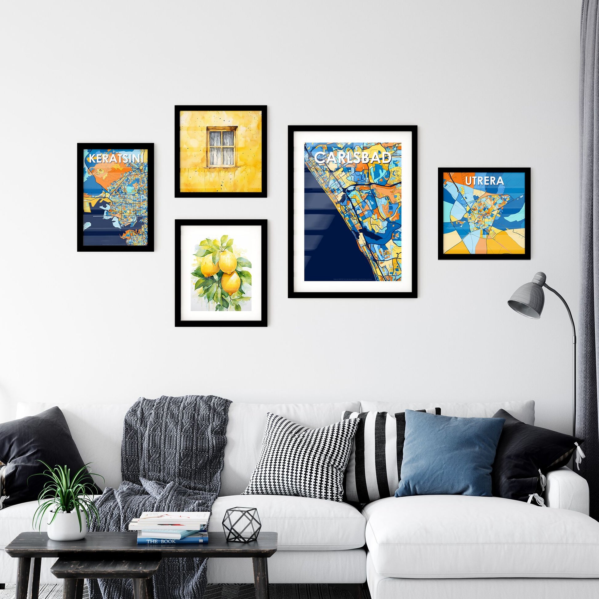 CARLSBAD CALIFORNIA Vibrant Colorful Art Map Poster Blue Orange