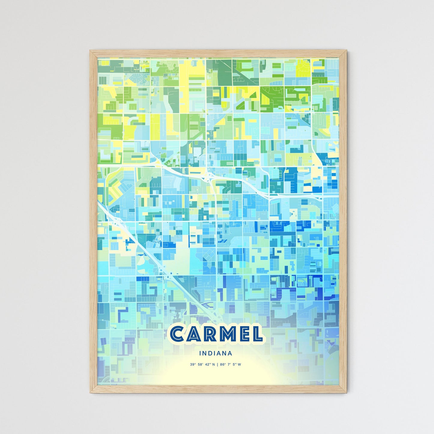 Colorful Carmel Indiana Fine Art Map Cool Blue