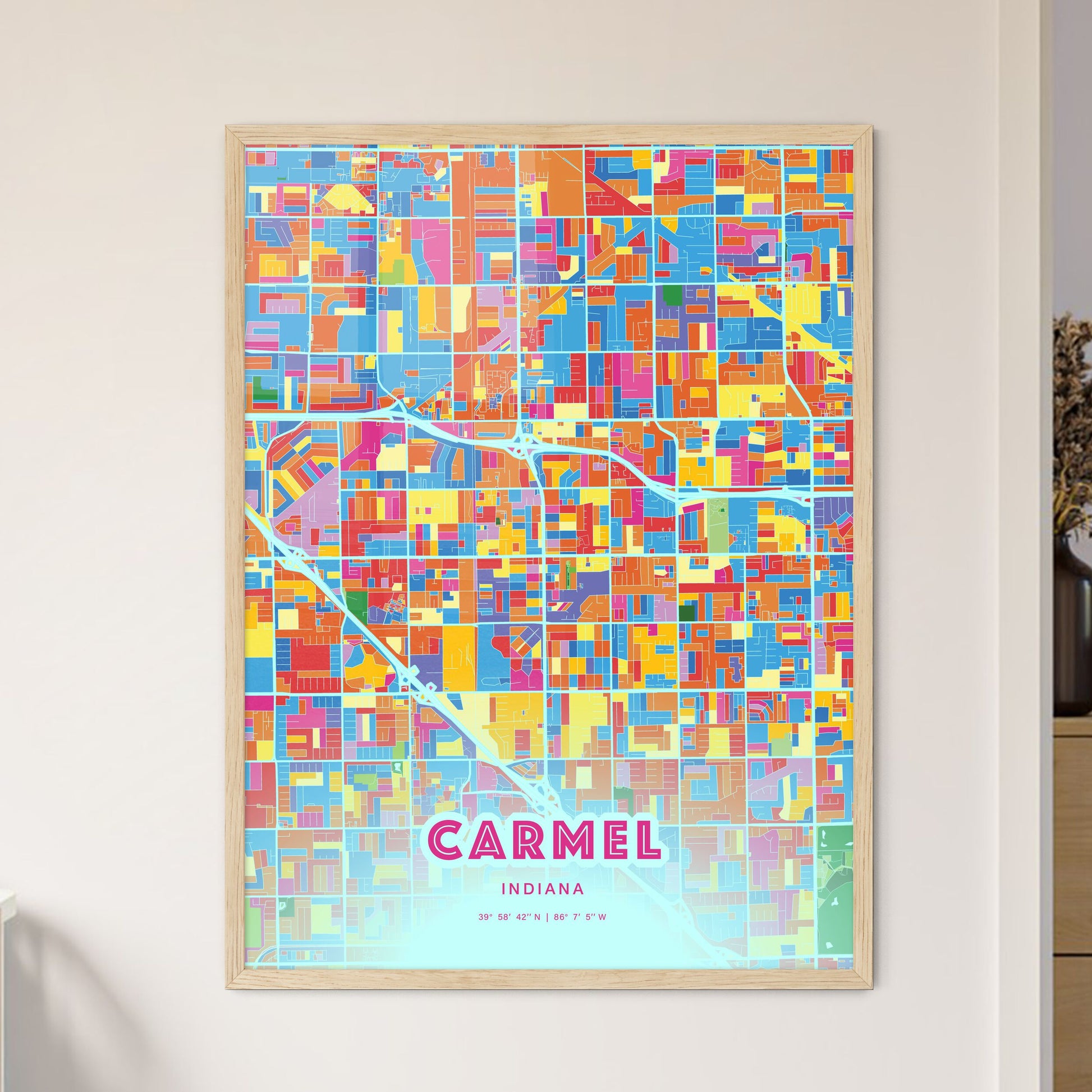 Colorful Carmel Indiana Fine Art Map Crazy Colors