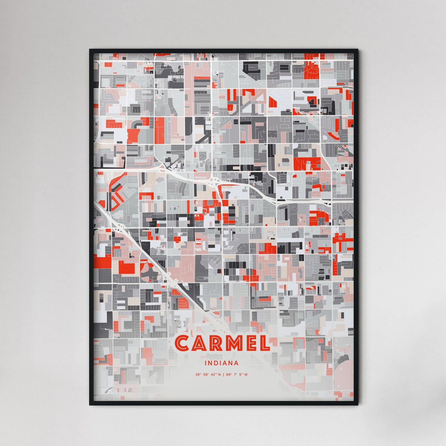 Colorful Carmel Indiana Fine Art Map Modern Expressive