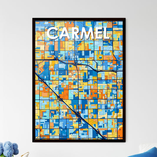 CARMEL INDIANA Vibrant Colorful Art Map Poster Blue Orange