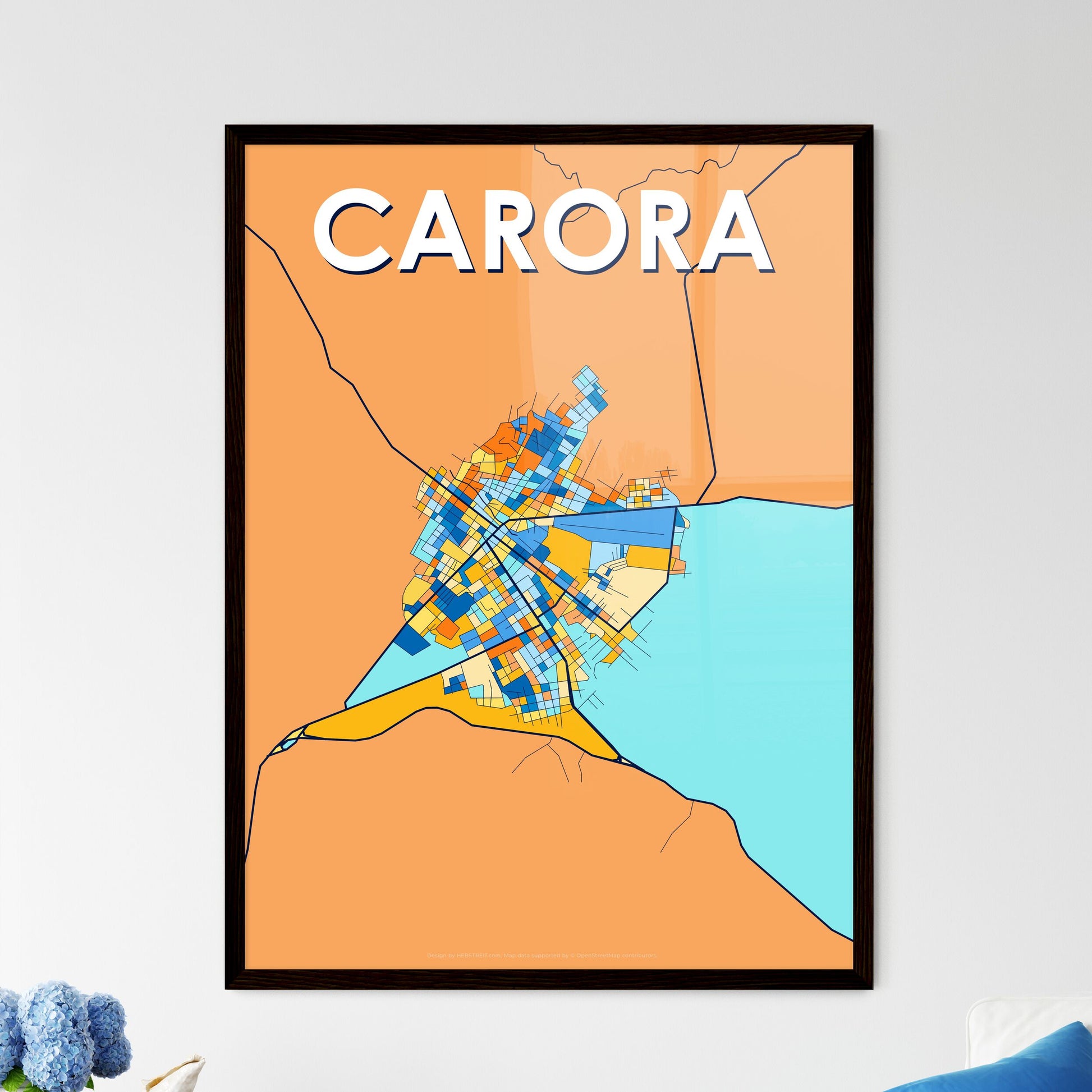 CARORA VENEZUELA Vibrant Colorful Art Map Poster Blue Orange