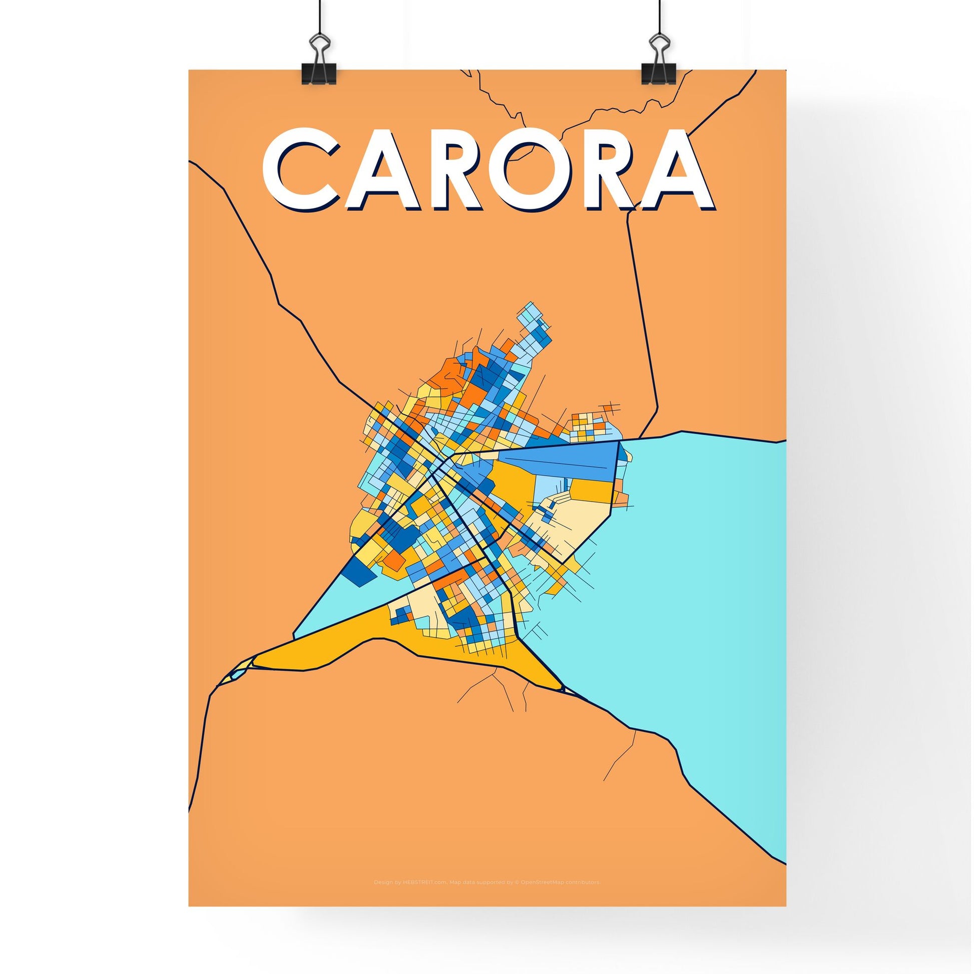 CARORA VENEZUELA Vibrant Colorful Art Map Poster Blue Orange