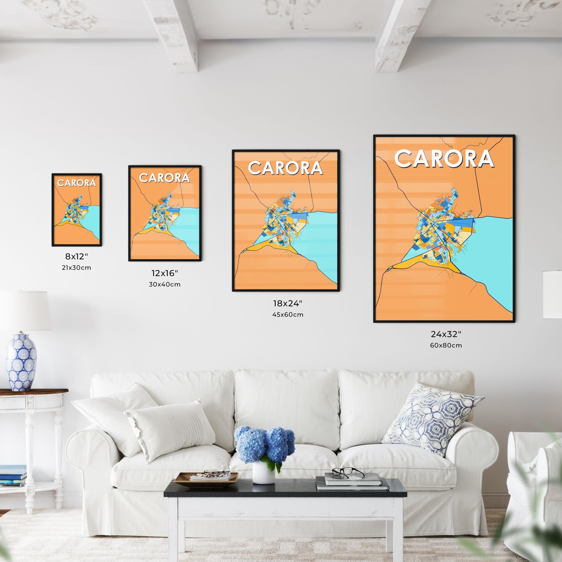 CARORA VENEZUELA Vibrant Colorful Art Map Poster Blue Orange