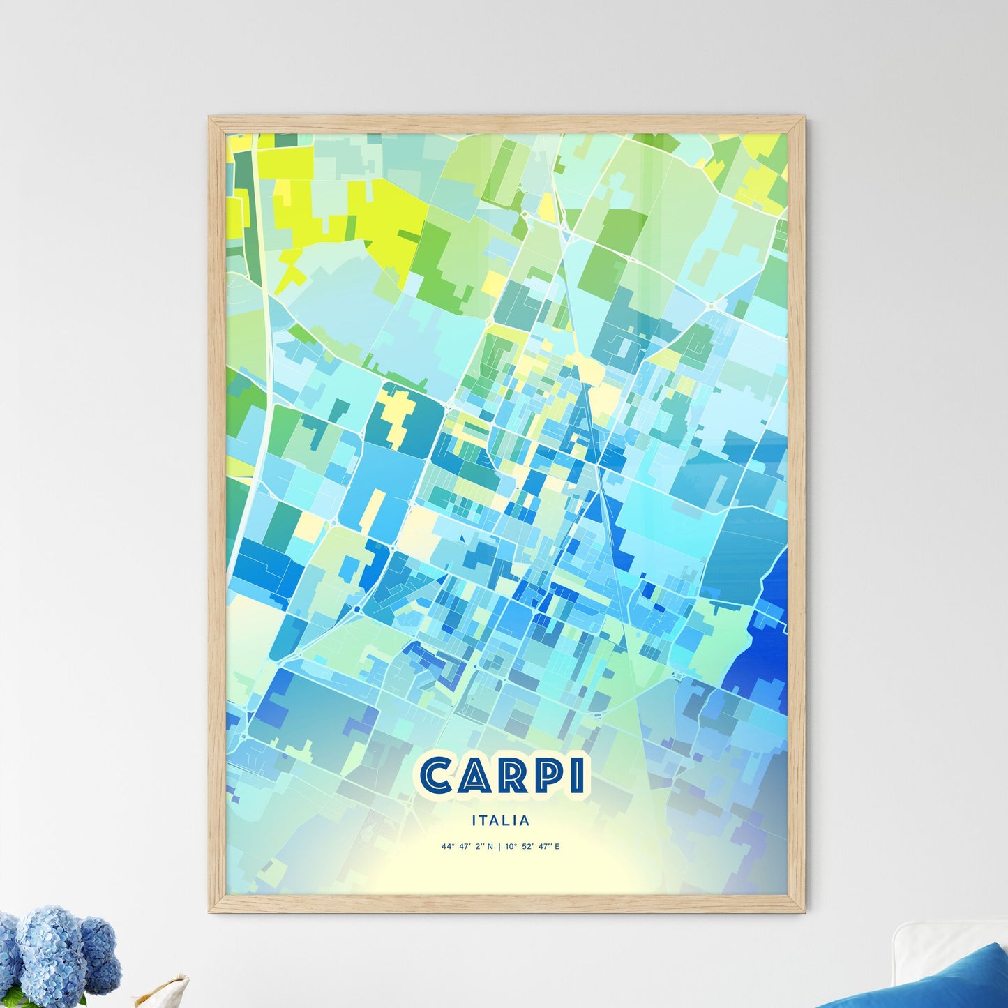 Colorful Carpi Italy Fine Art Map Cool Blue
