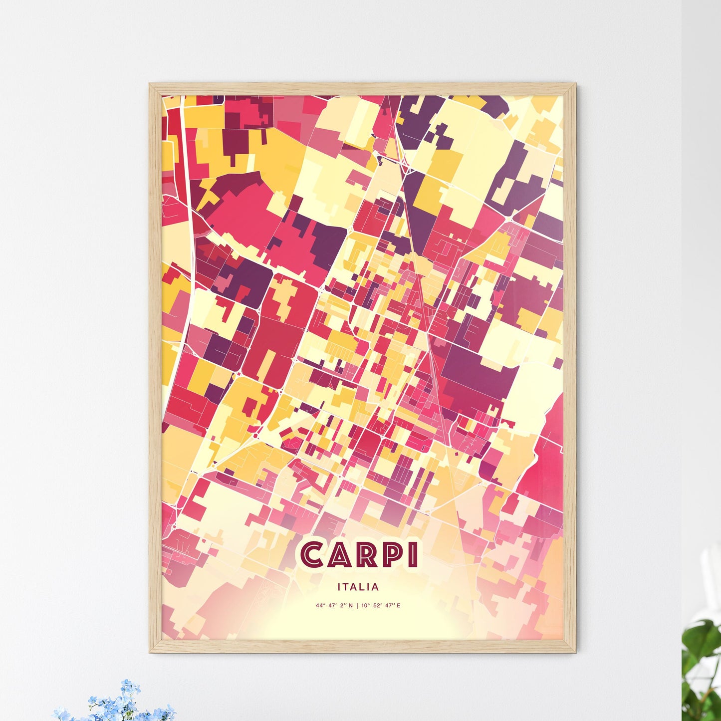 Colorful Carpi Italy Fine Art Map Hot Red
