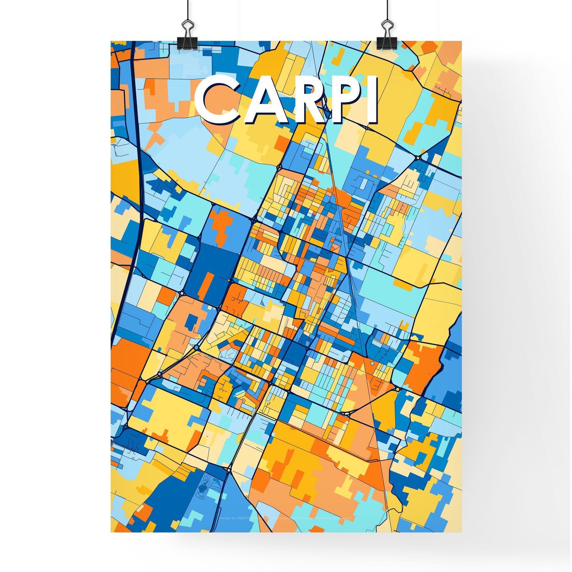 CARPI ITALY Vibrant Colorful Art Map Poster Blue Orange