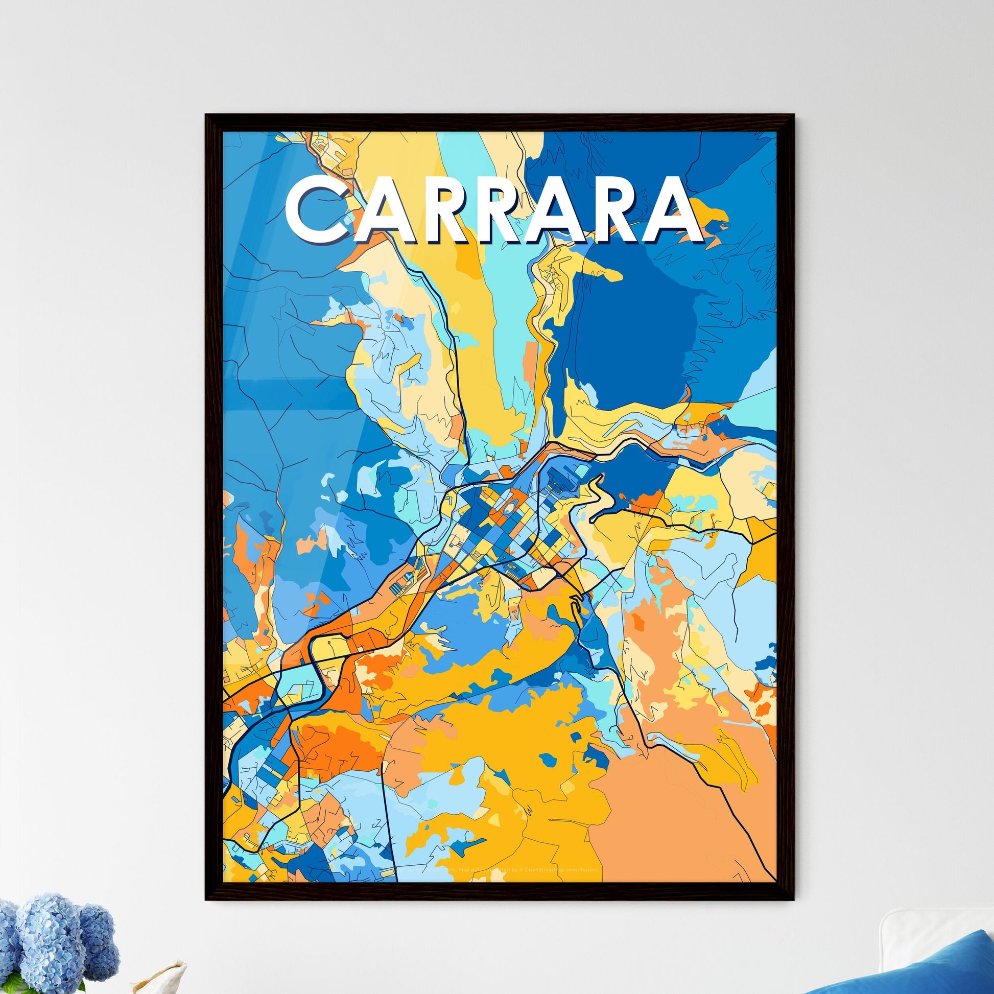 CARRARA ITALY Vibrant Colorful Art Map Poster Blue Orange