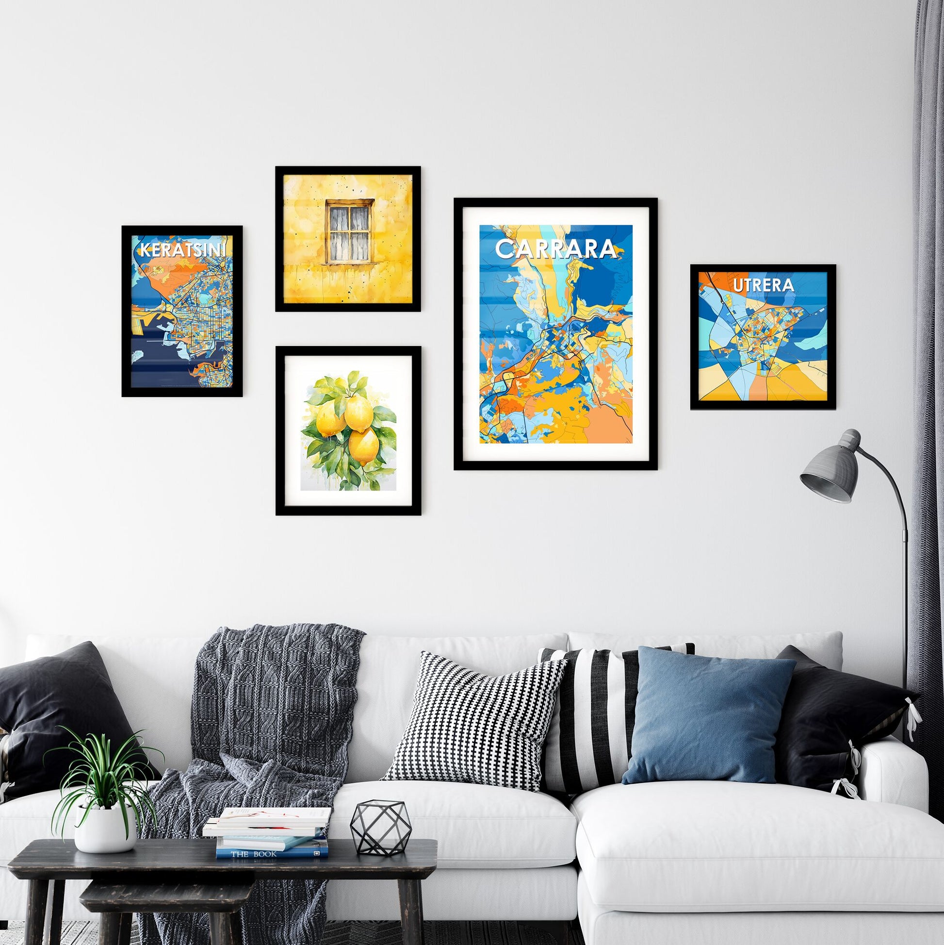 CARRARA ITALY Vibrant Colorful Art Map Poster Blue Orange